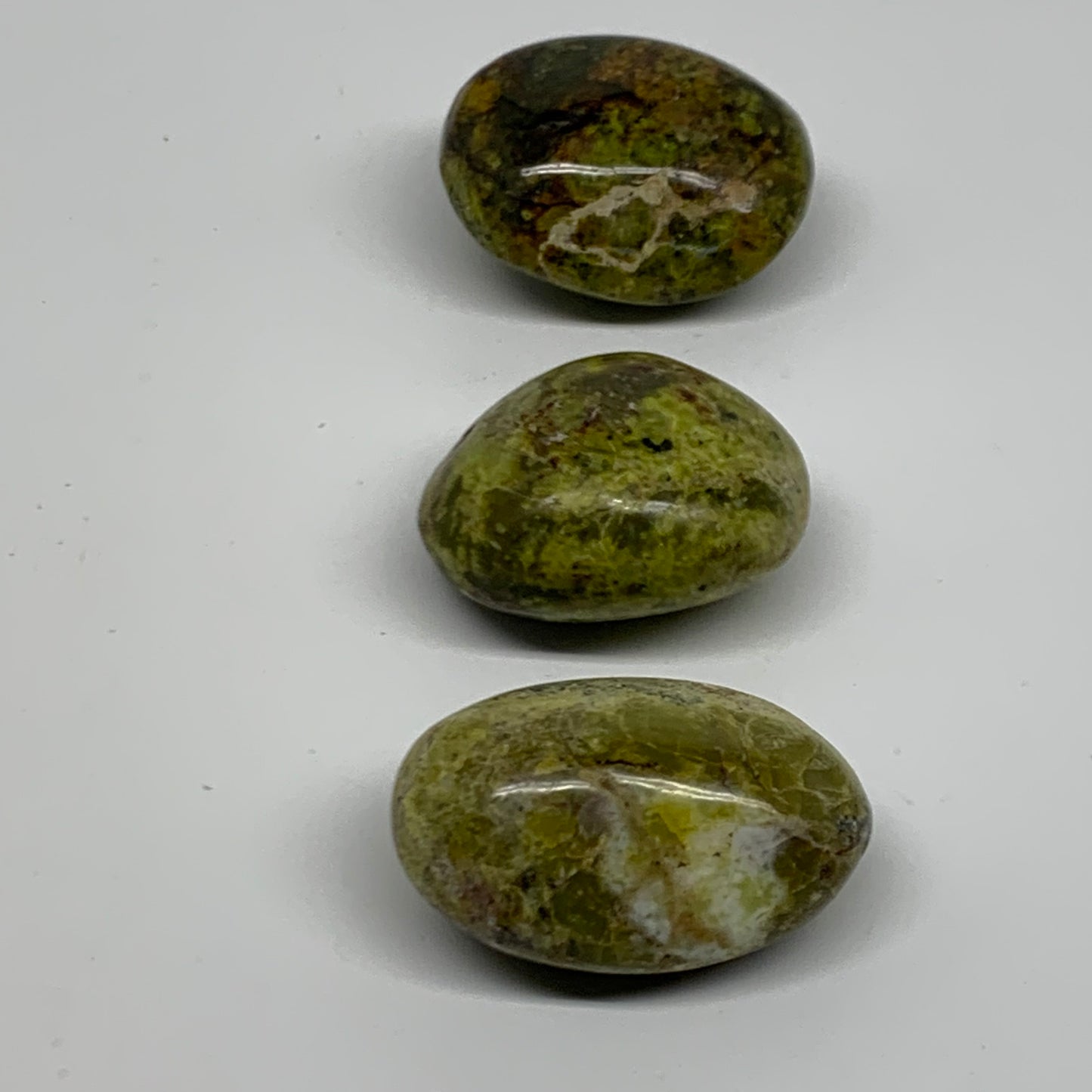 235.8g, 2"-2.2", 3pcs, Green Opal Crystal PalmStone Polished Reiki, B38322