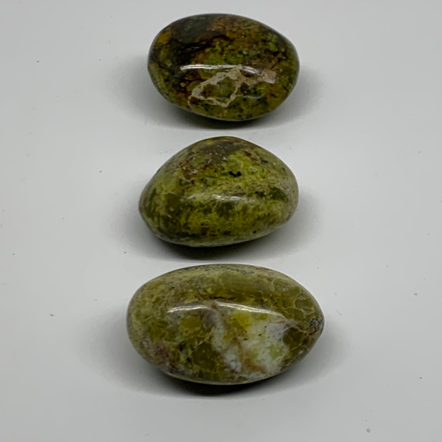 235.8g, 2"-2.2", 3pcs, Green Opal Crystal PalmStone Polished Reiki, B38322
