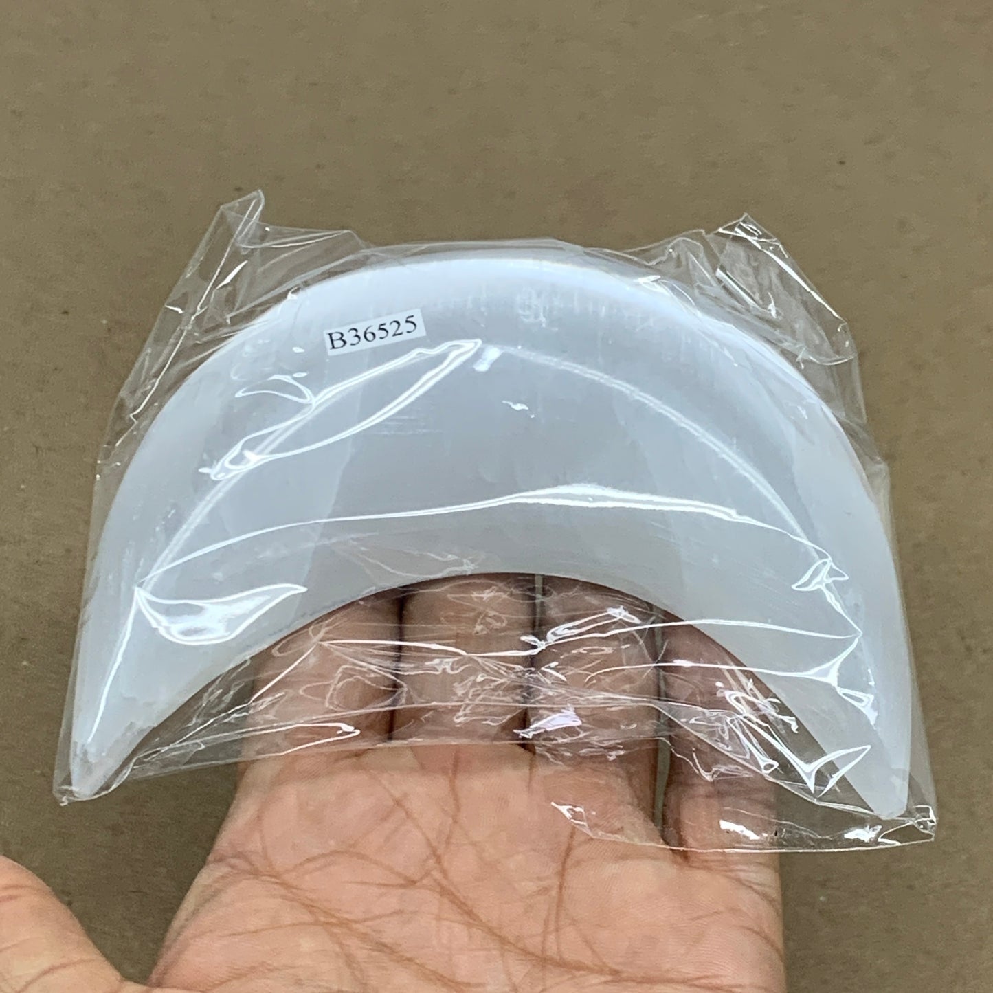 217g, 4.5"x2.1"x1", Selenite Crescent Moon Crystal (Satin Spar), B36525