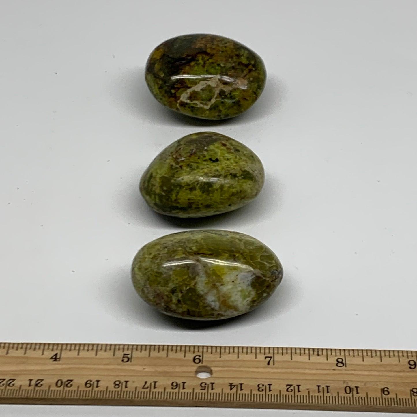 235.8g, 2"-2.2", 3pcs, Green Opal Crystal PalmStone Polished Reiki, B38322