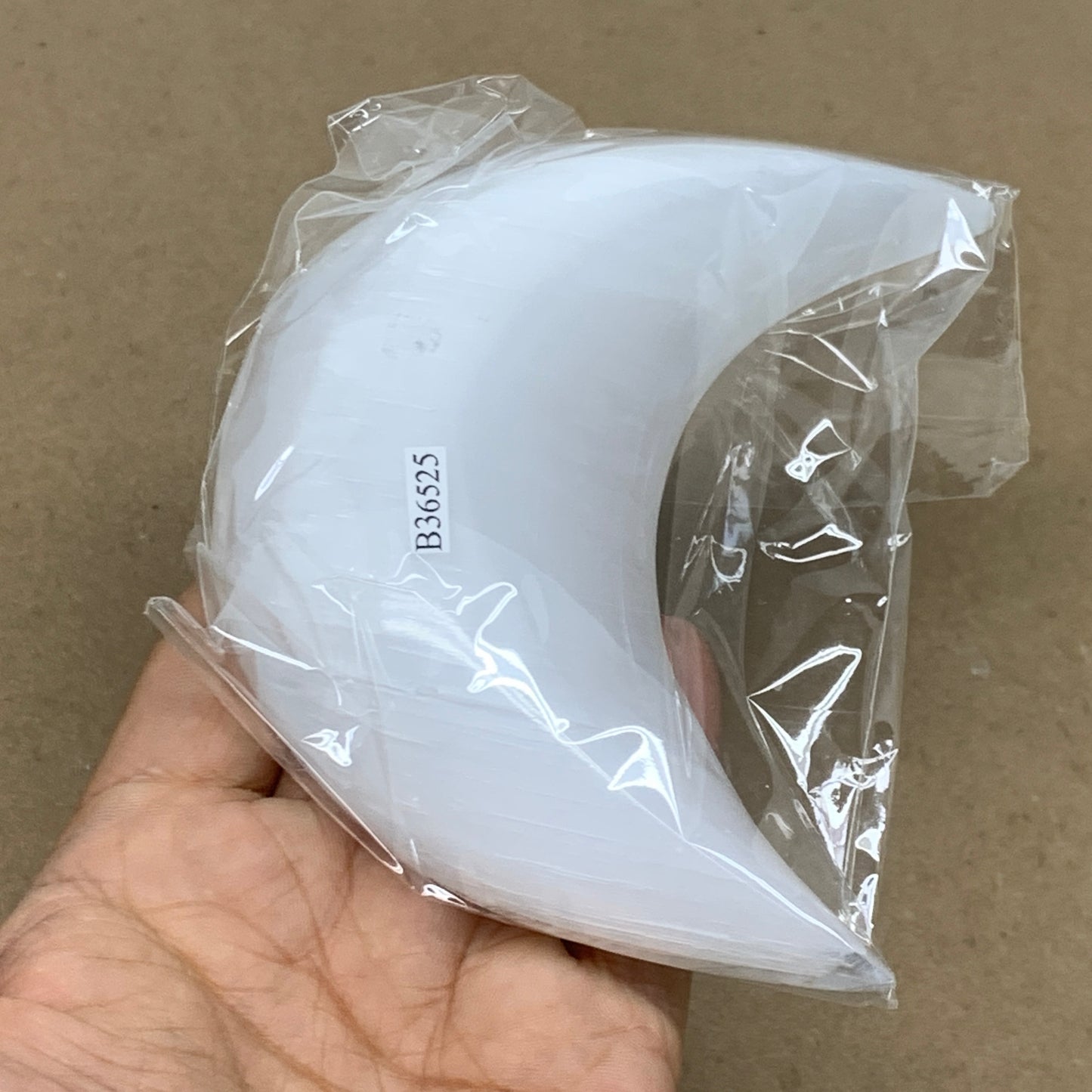 217g, 4.5"x2.1"x1", Selenite Crescent Moon Crystal (Satin Spar), B36525