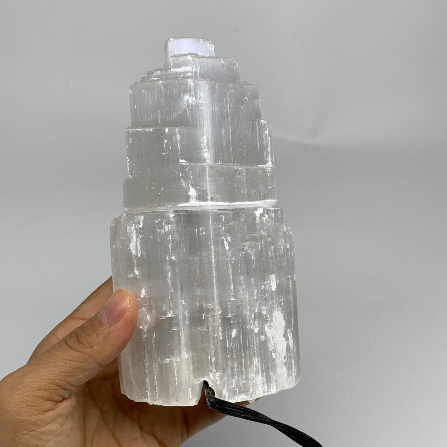2 lbs, 6"x3", Raw Rough Selenite (Satin Spar) Lamp Tower, 6ft Chord, B35879