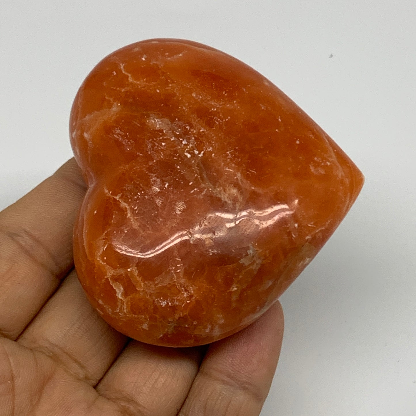 124.7g,2.4"x2.6"x1" Orange Calcite Heart Gemstones from Madagascar, B33804