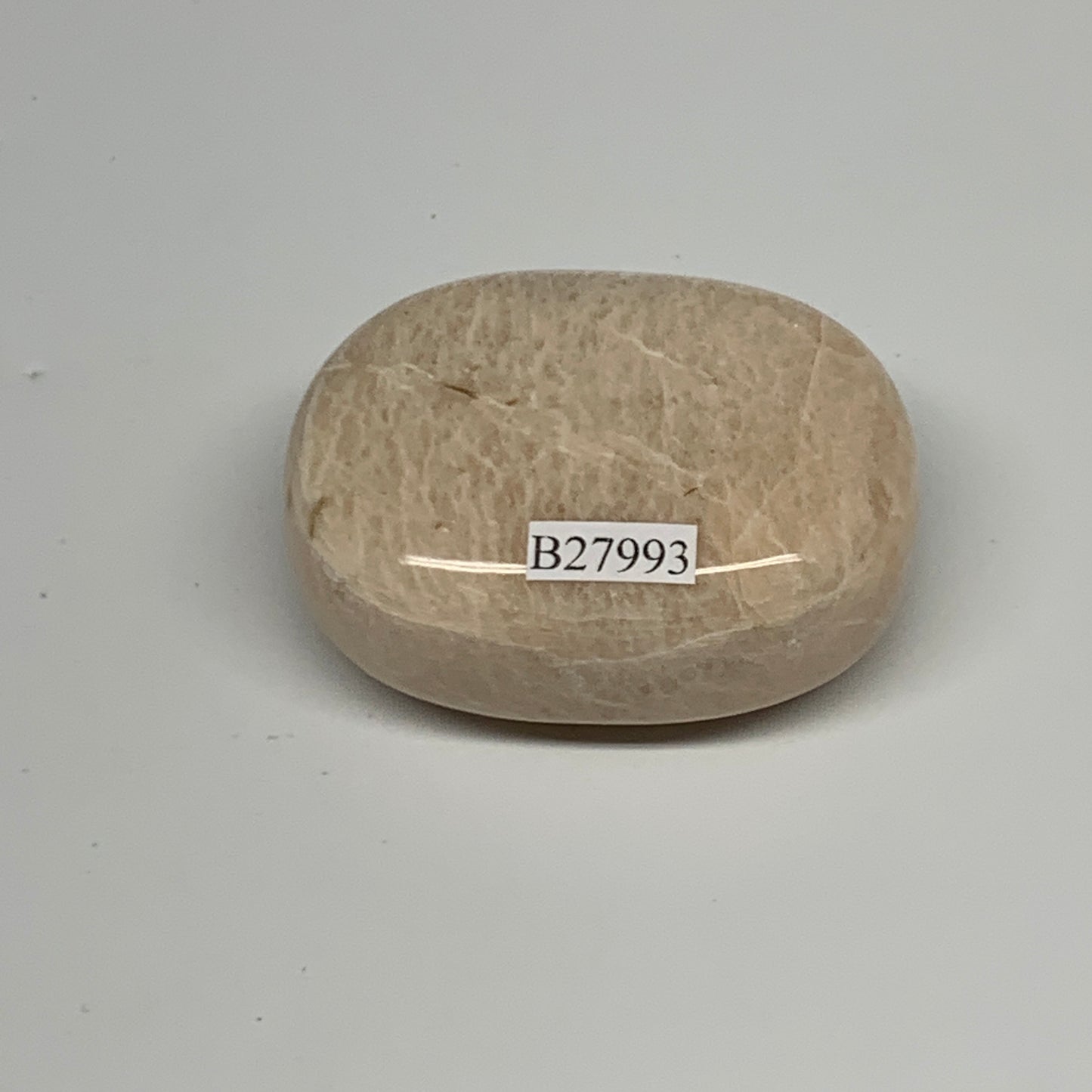 99.4g,2.1"x1.7"x0.9" Peach Moonstone Crystal Palm-Stone Polished Reiki, B27993