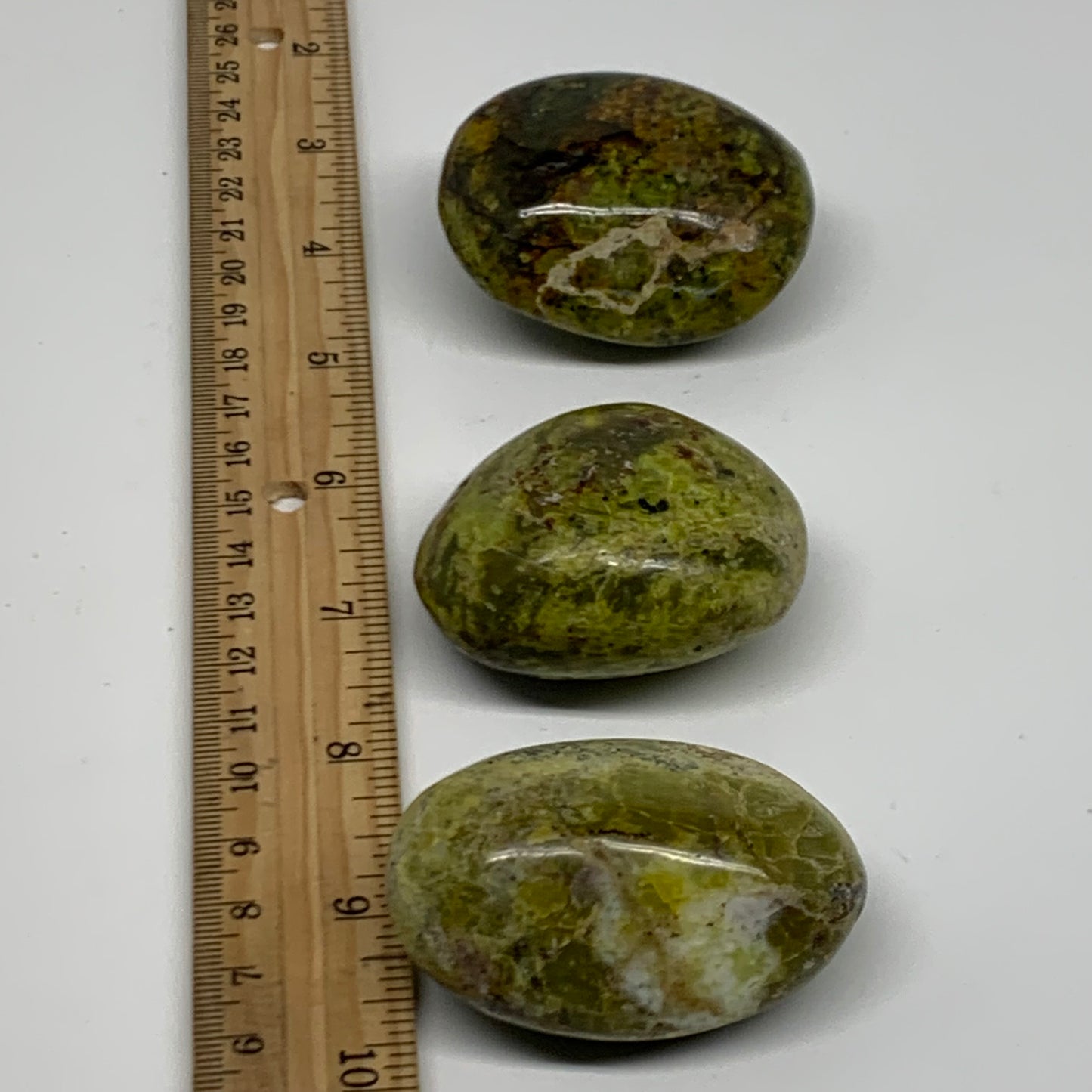 235.8g, 2"-2.2", 3pcs, Green Opal Crystal PalmStone Polished Reiki, B38322