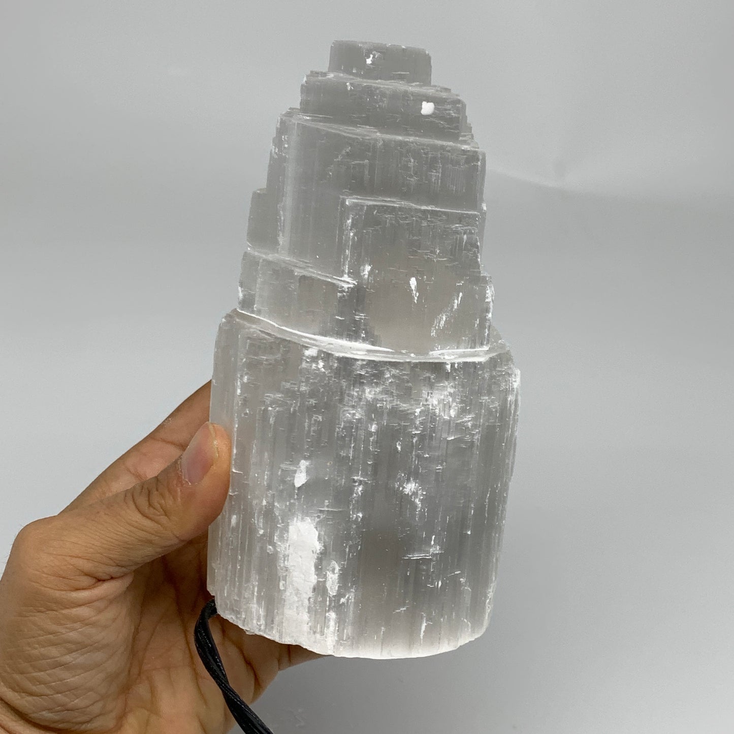 2 lbs, 6"x3", Raw Rough Selenite (Satin Spar) Lamp Tower, 6ft Chord, B35879