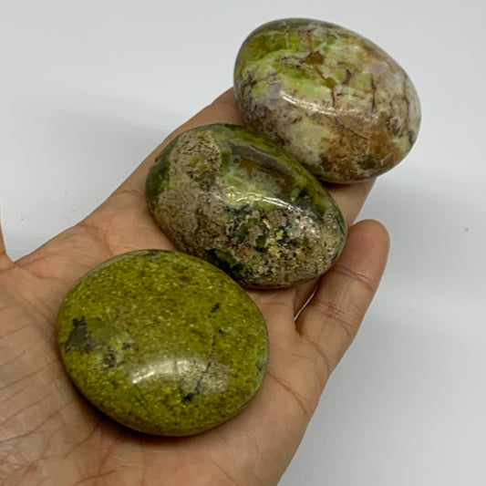 222.2g, 2"-2.2", 3pcs, Green Opal Crystal PalmStone Polished Reiki, B38323