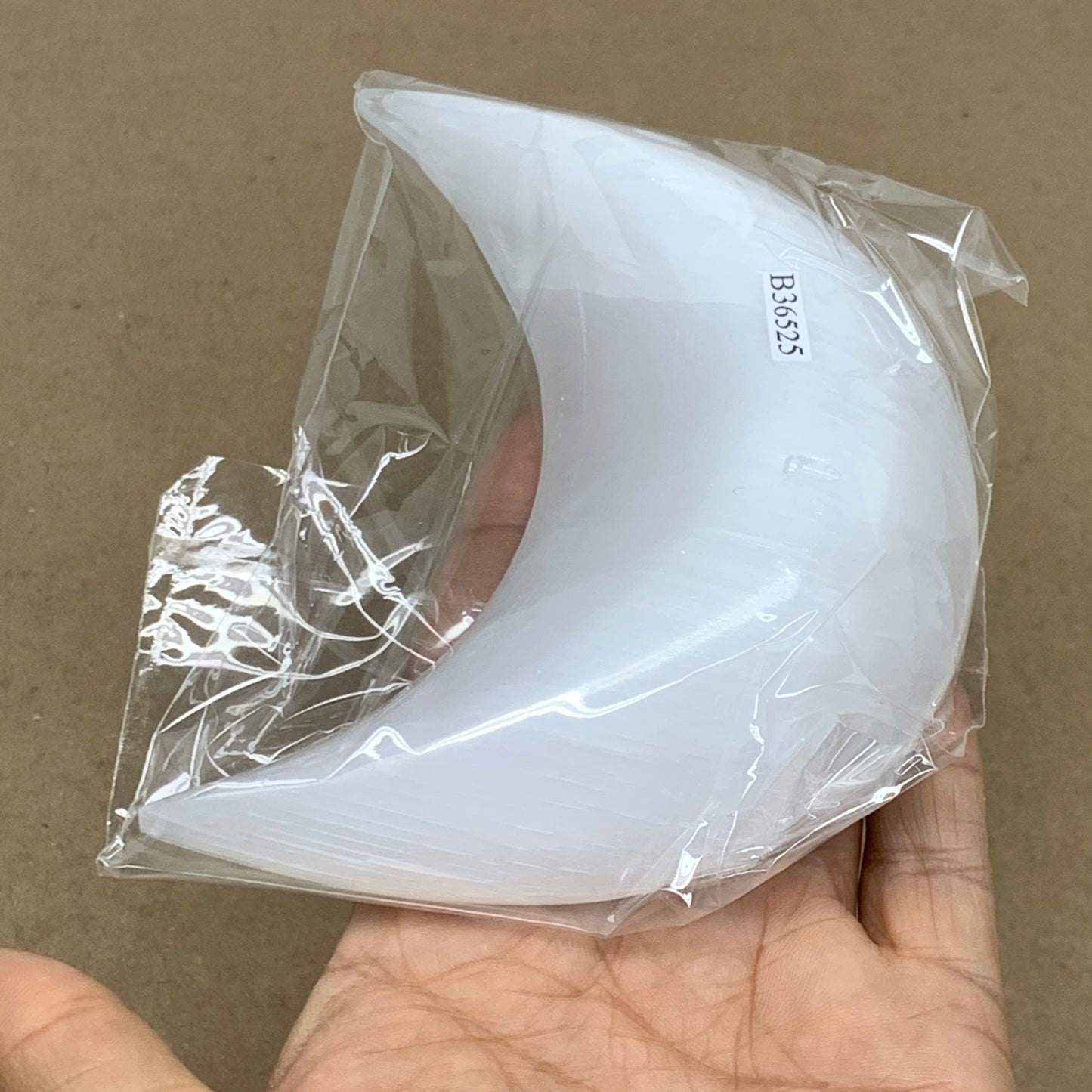 217g, 4.5"x2.1"x1", Selenite Crescent Moon Crystal (Satin Spar), B36525