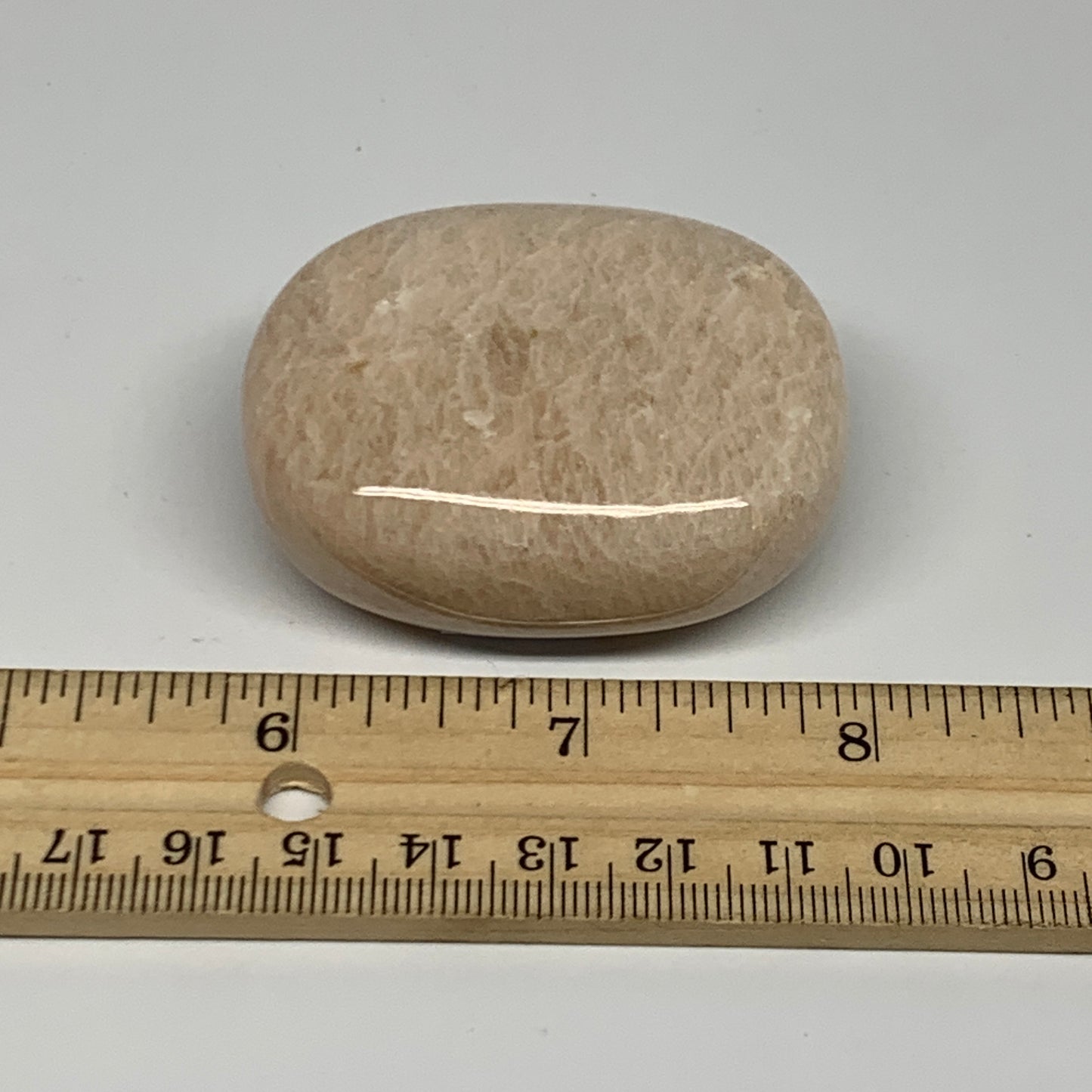 99.4g,2.1"x1.7"x0.9" Peach Moonstone Crystal Palm-Stone Polished Reiki, B27993