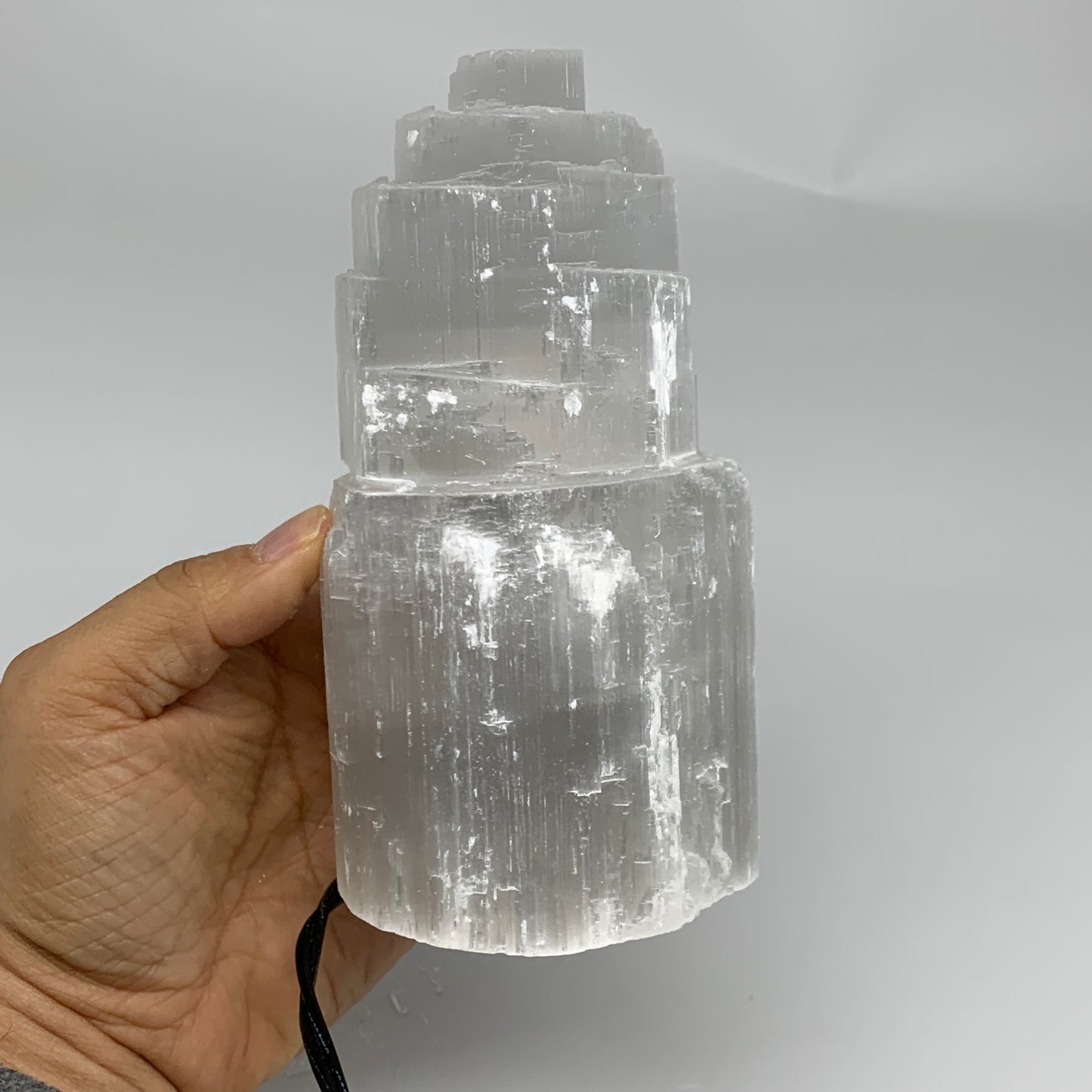 2 lbs, 6"x3", Raw Rough Selenite (Satin Spar) Lamp Tower, 6ft Chord, B35879