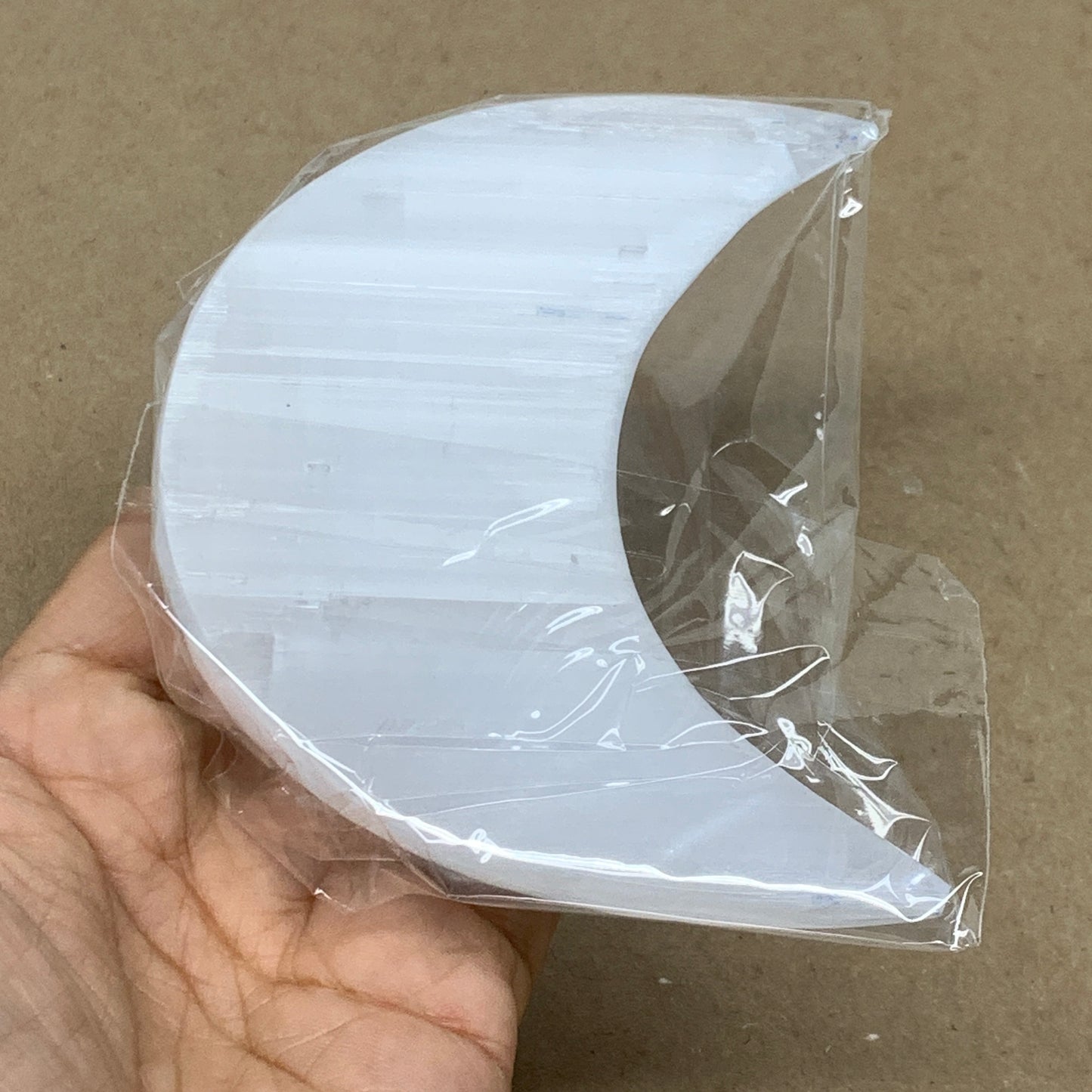 217g, 4.5"x2.1"x1", Selenite Crescent Moon Crystal (Satin Spar), B36525