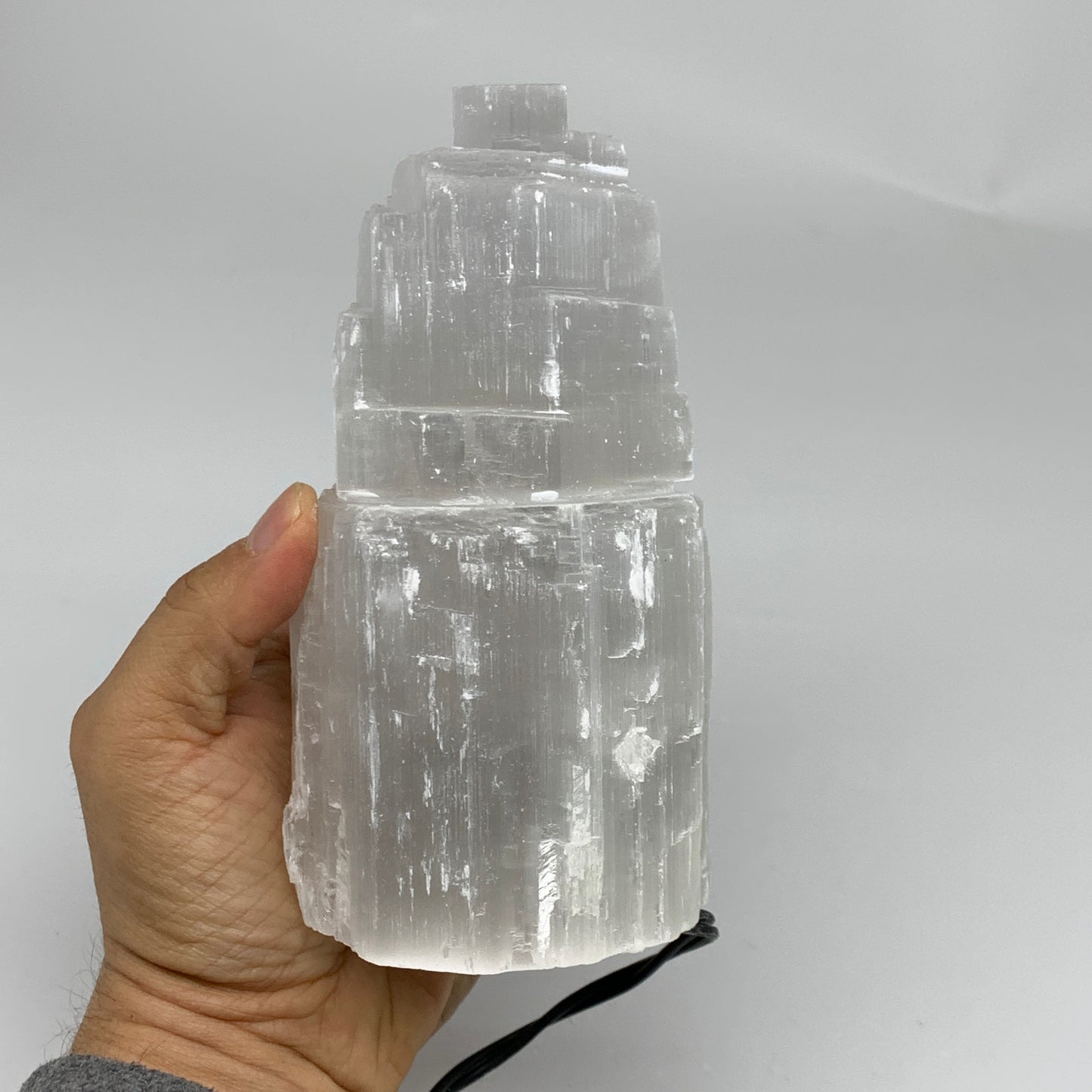 2 lbs, 6"x3", Raw Rough Selenite (Satin Spar) Lamp Tower, 6ft Chord, B35879