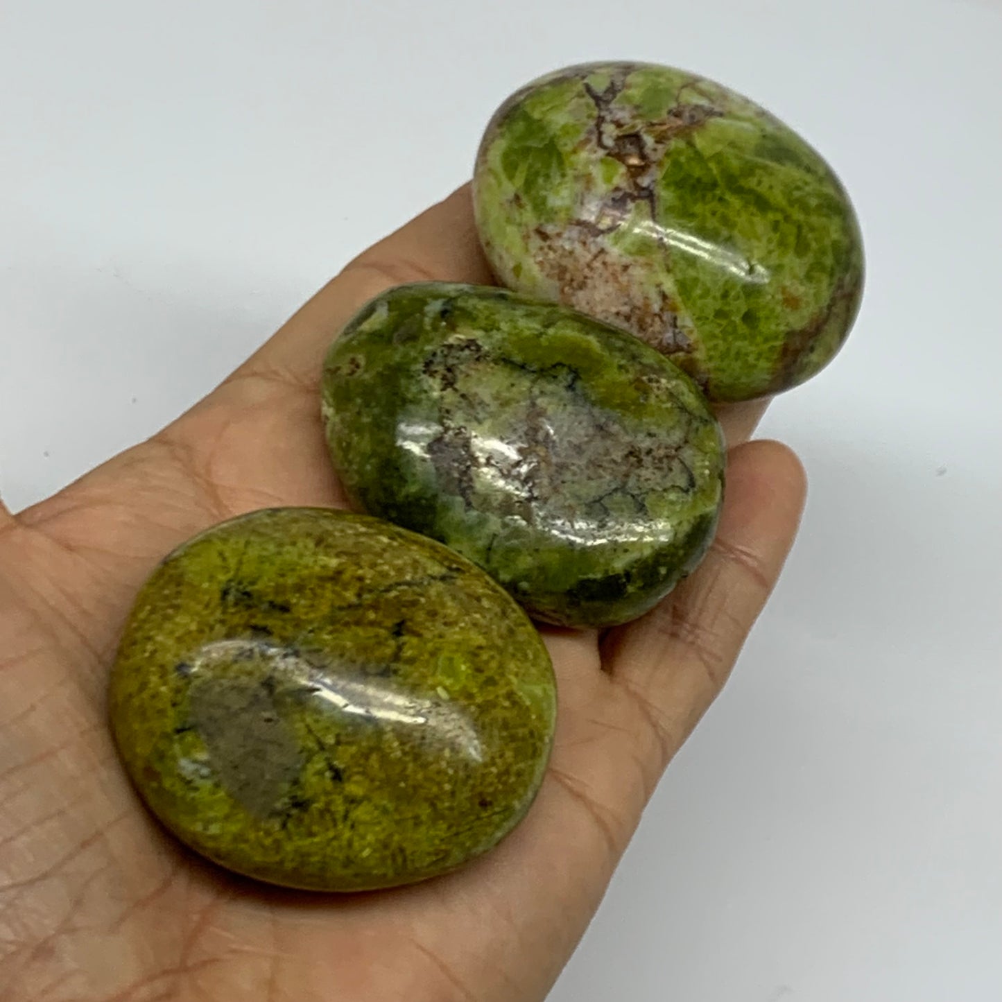 222.2g, 2"-2.2", 3pcs, Green Opal Crystal PalmStone Polished Reiki, B38323