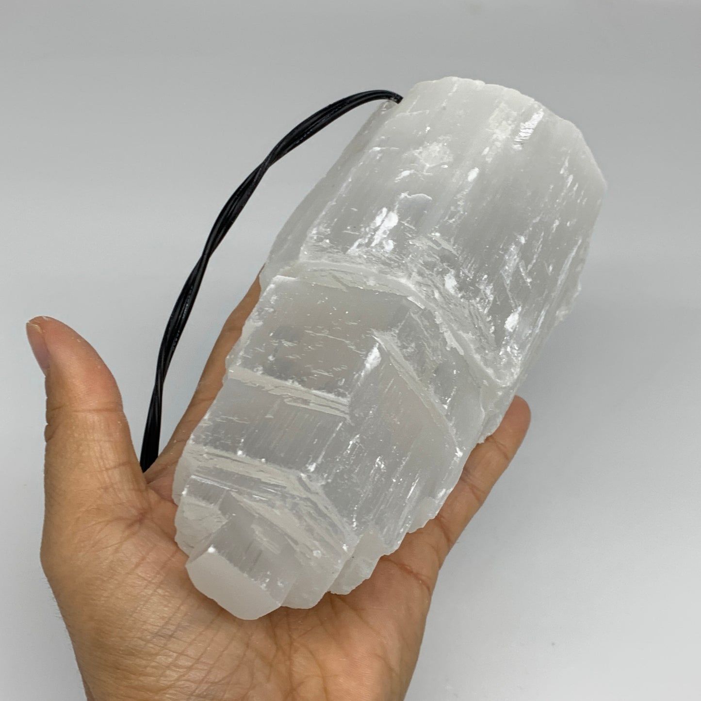 2 lbs, 6"x3", Raw Rough Selenite (Satin Spar) Lamp Tower, 6ft Chord, B35879