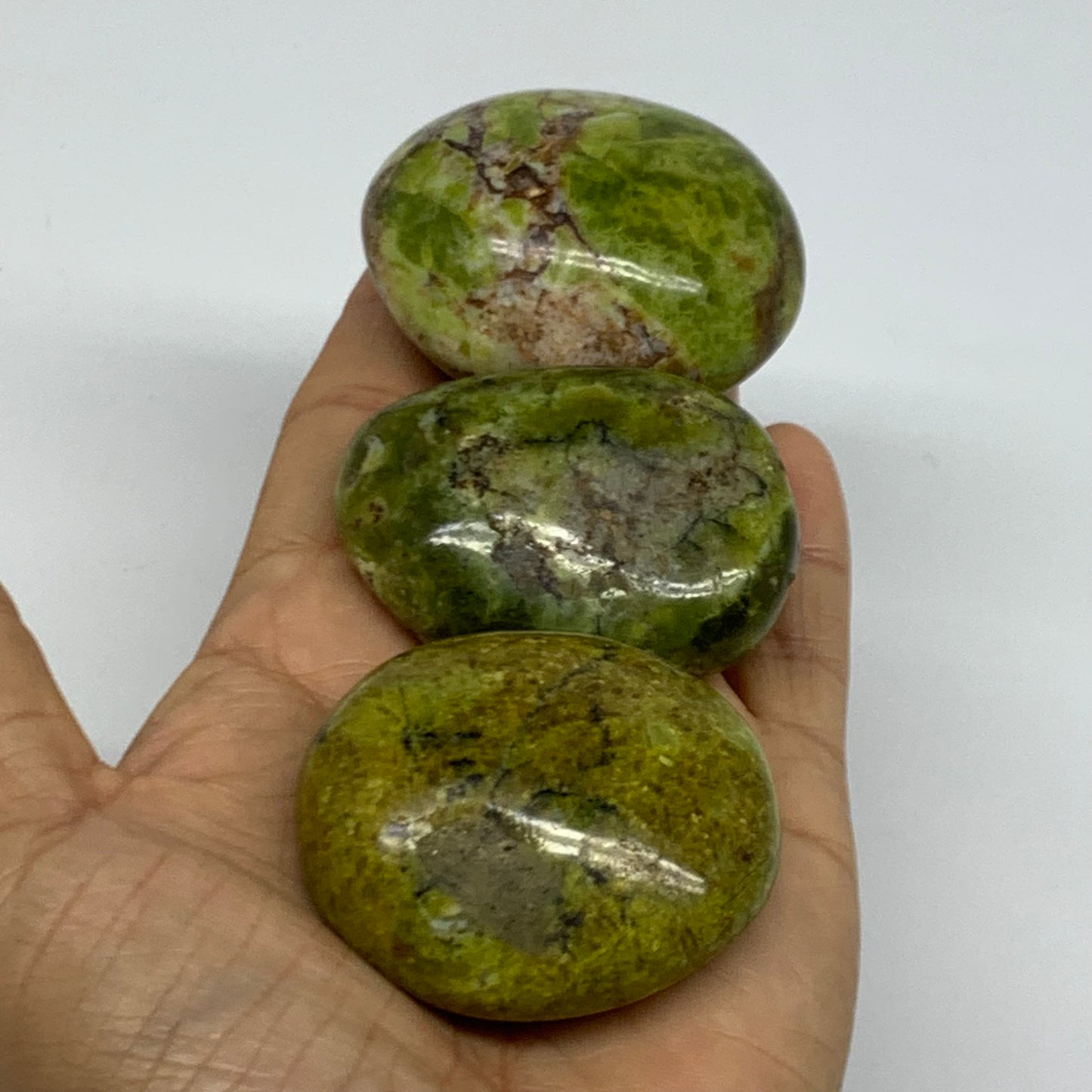 222.2g, 2"-2.2", 3pcs, Green Opal Crystal PalmStone Polished Reiki, B38323