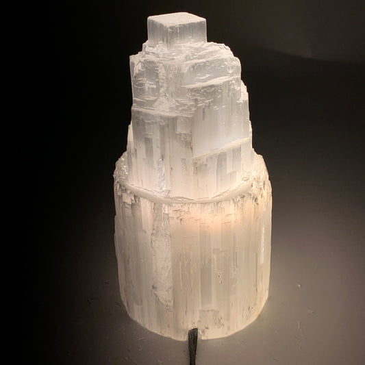2.1 lbs, 6"x3.1", Raw Rough Selenite (Satin Spar) Lamp Tower, 6ft Chord, B35880