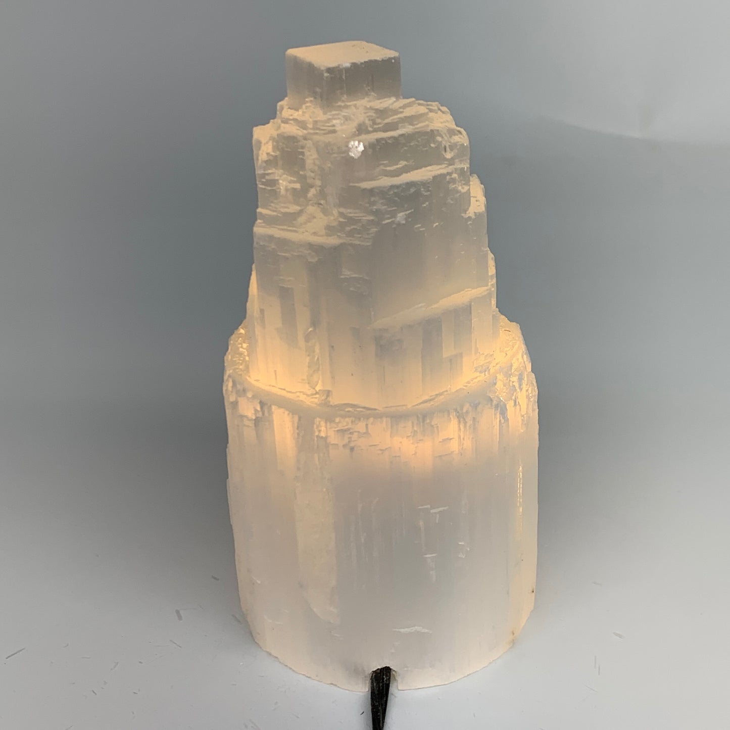 2.1 lbs, 6"x3.1", Raw Rough Selenite (Satin Spar) Lamp Tower, 6ft Chord, B35880