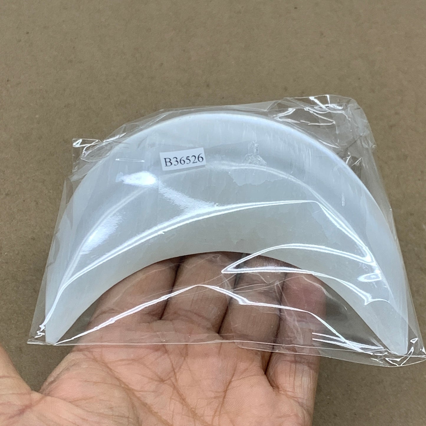 204g, 4.4"x2.2"x0.9", Selenite Crescent Moon Crystal (Satin Spar), B36526