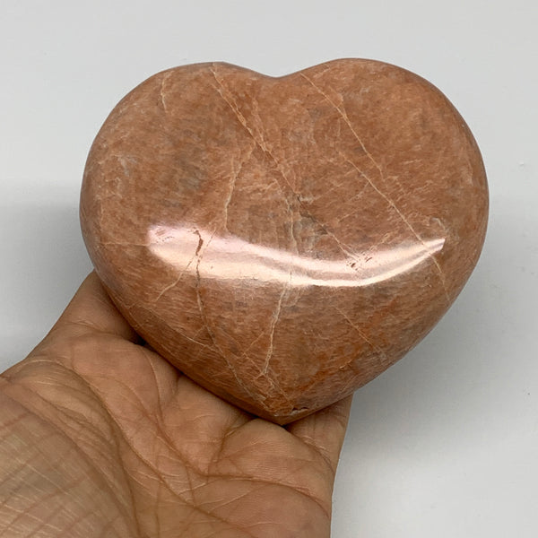 0.88 lbs, 3.5"x3.7"x1.2", Pink Peach Moonstone Heart Crystal Polished, B30996