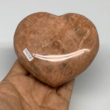 0.88 lbs, 3.5"x3.7"x1.2", Pink Peach Moonstone Heart Crystal Polished, B30996