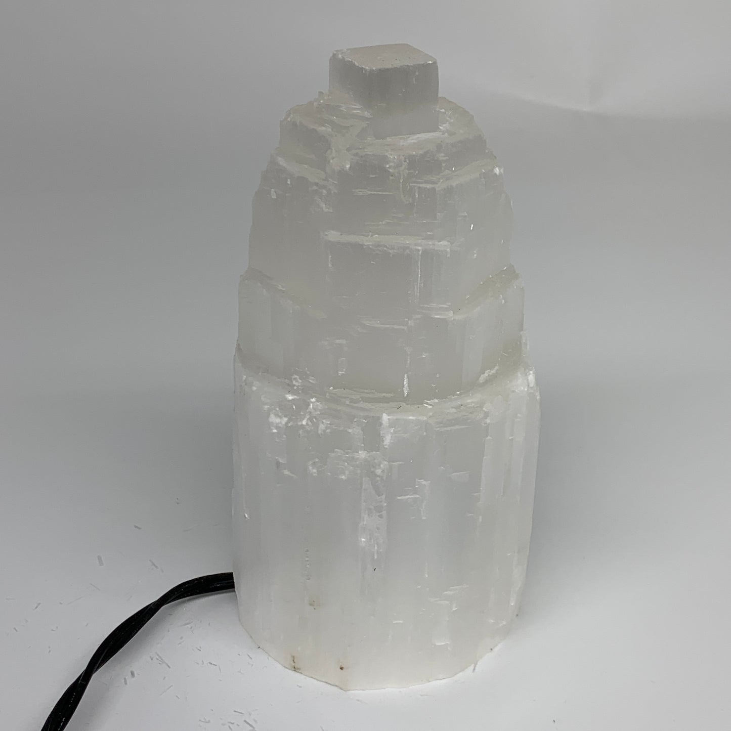2.1 lbs, 6"x3.1", Raw Rough Selenite (Satin Spar) Lamp Tower, 6ft Chord, B35880