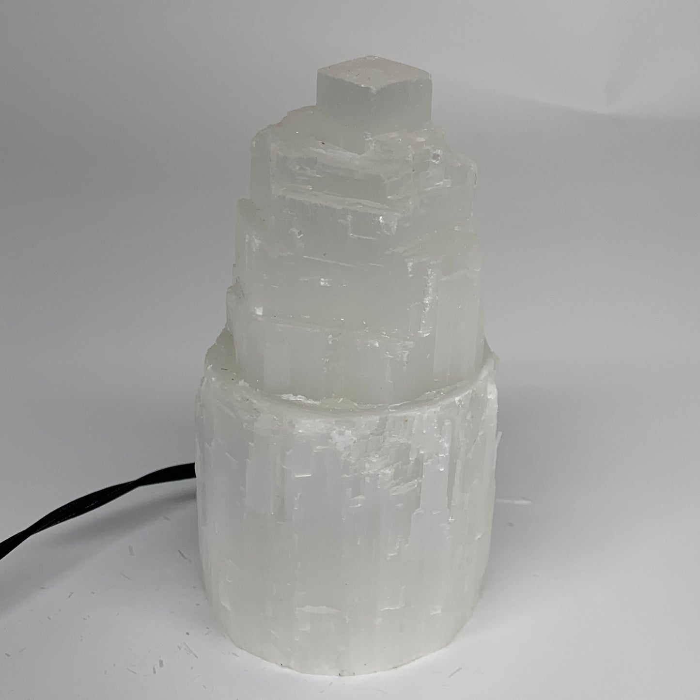 2.1 lbs, 6"x3.1", Raw Rough Selenite (Satin Spar) Lamp Tower, 6ft Chord, B35880