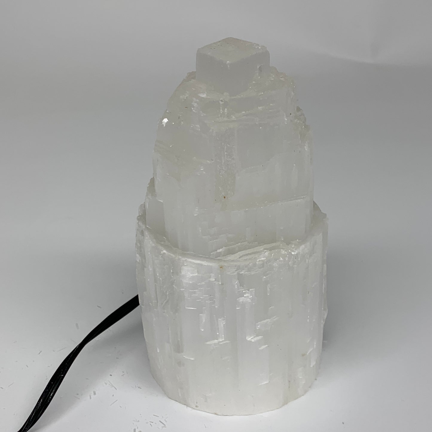 2.1 lbs, 6"x3.1", Raw Rough Selenite (Satin Spar) Lamp Tower, 6ft Chord, B35880