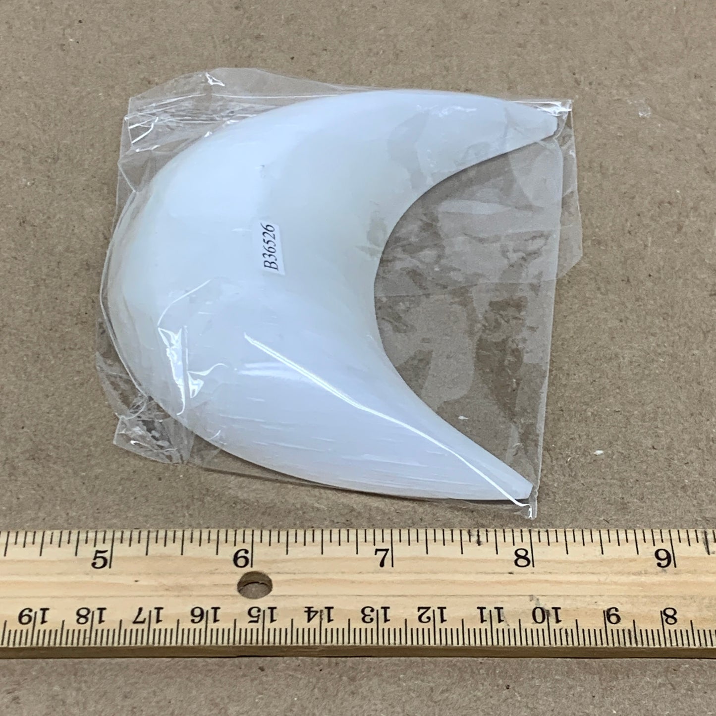 204g, 4.4"x2.2"x0.9", Selenite Crescent Moon Crystal (Satin Spar), B36526