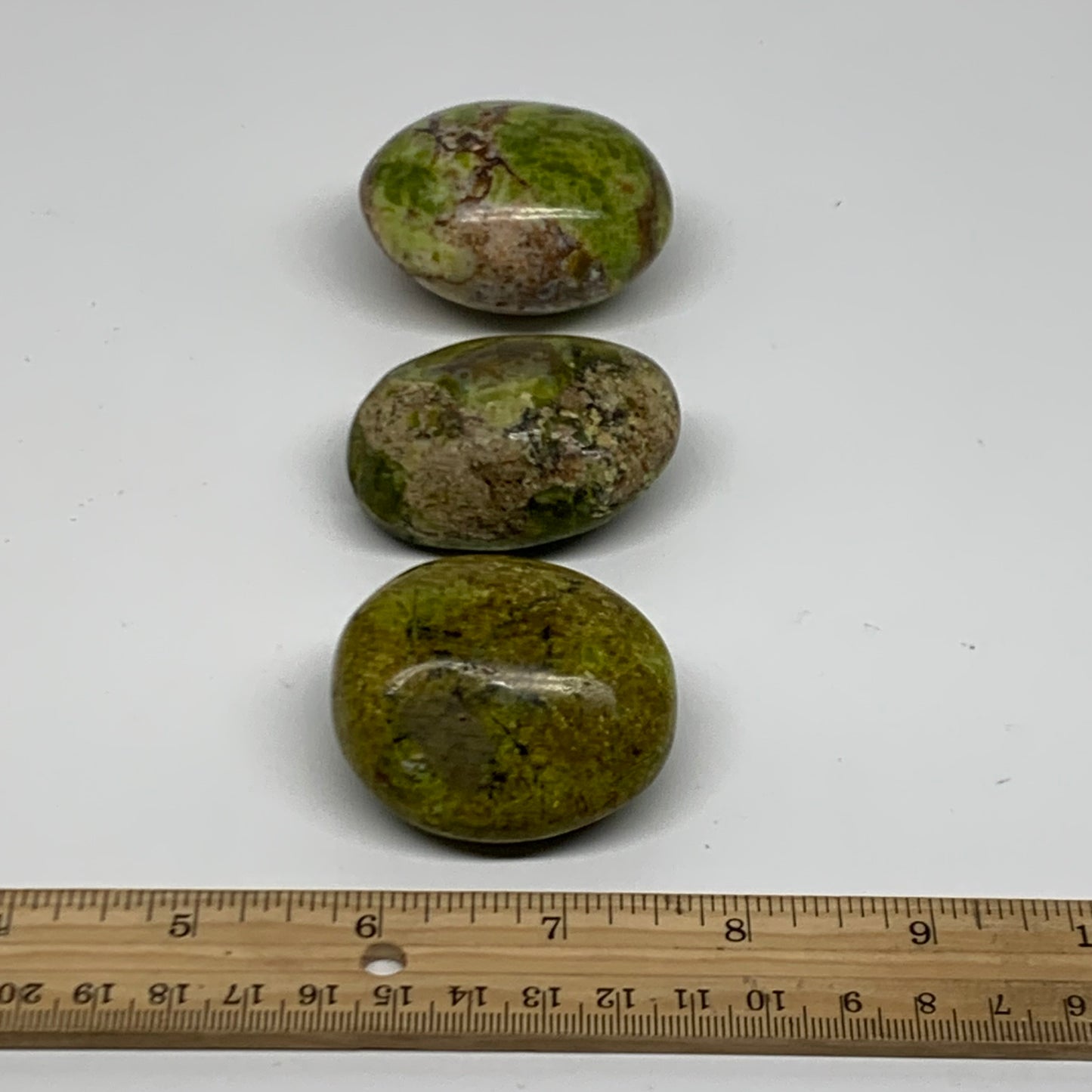 222.2g, 2"-2.2", 3pcs, Green Opal Crystal PalmStone Polished Reiki, B38323