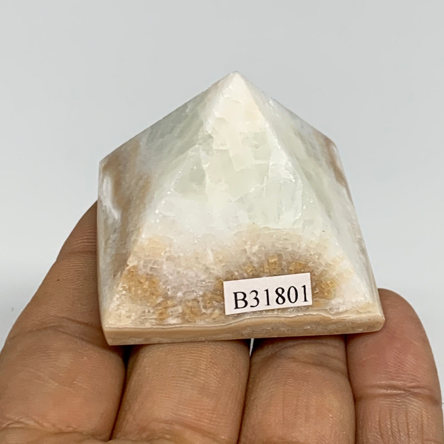 76.2g, 1.4"x1.7"x1.7", Caribbean Calcite Pyramid Gemstone, Crystal, B31801