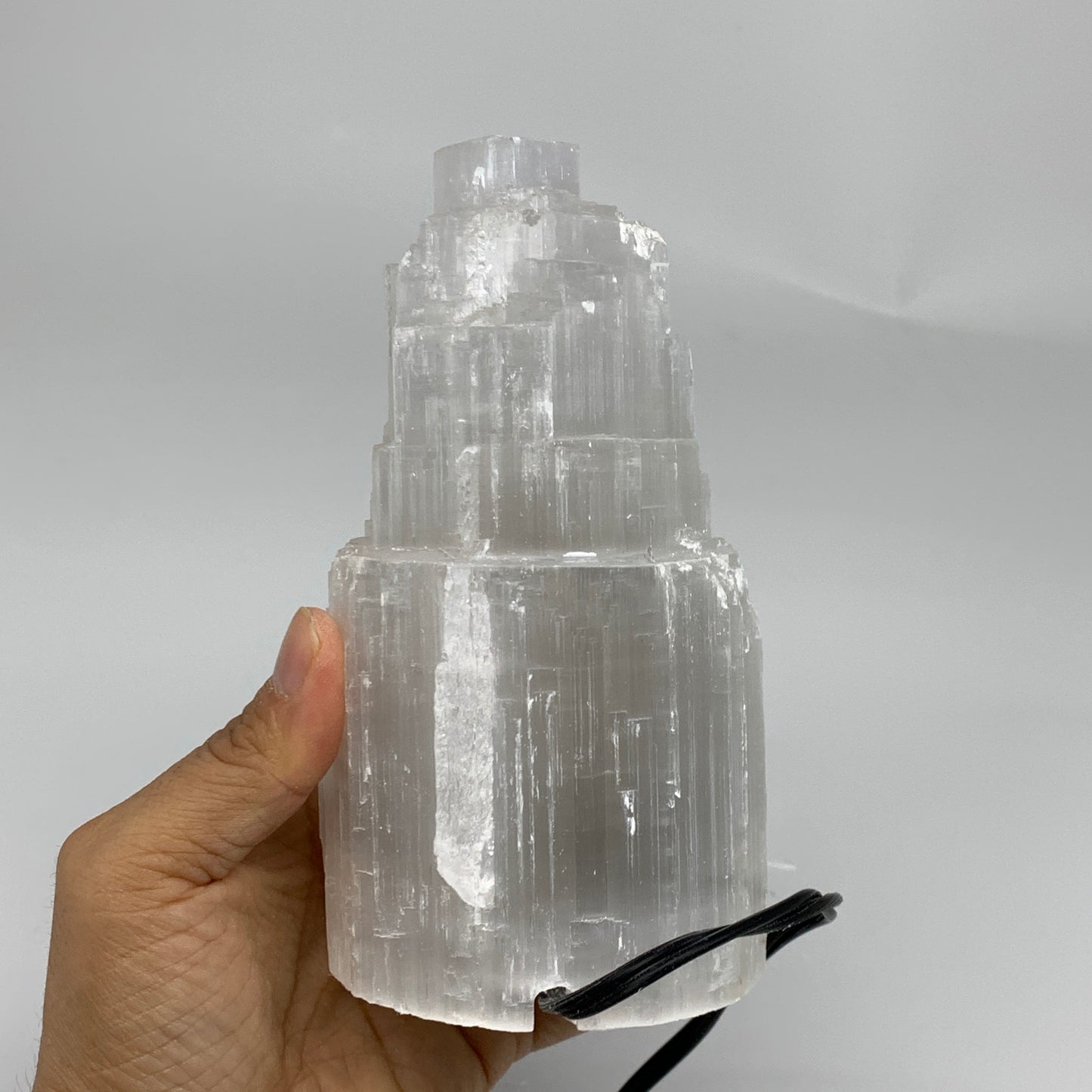 2.1 lbs, 6"x3.1", Raw Rough Selenite (Satin Spar) Lamp Tower, 6ft Chord, B35880