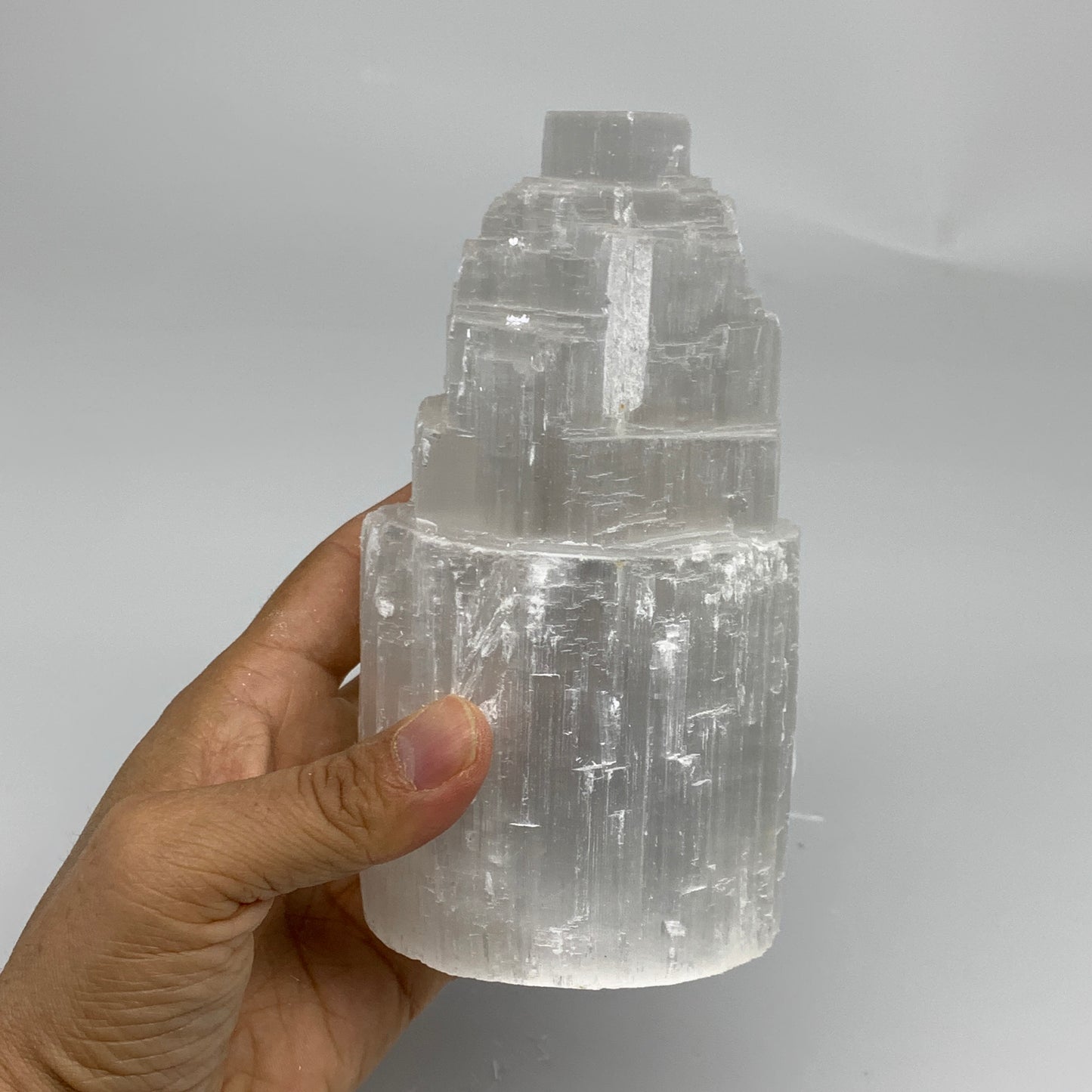 2.1 lbs, 6"x3.1", Raw Rough Selenite (Satin Spar) Lamp Tower, 6ft Chord, B35880