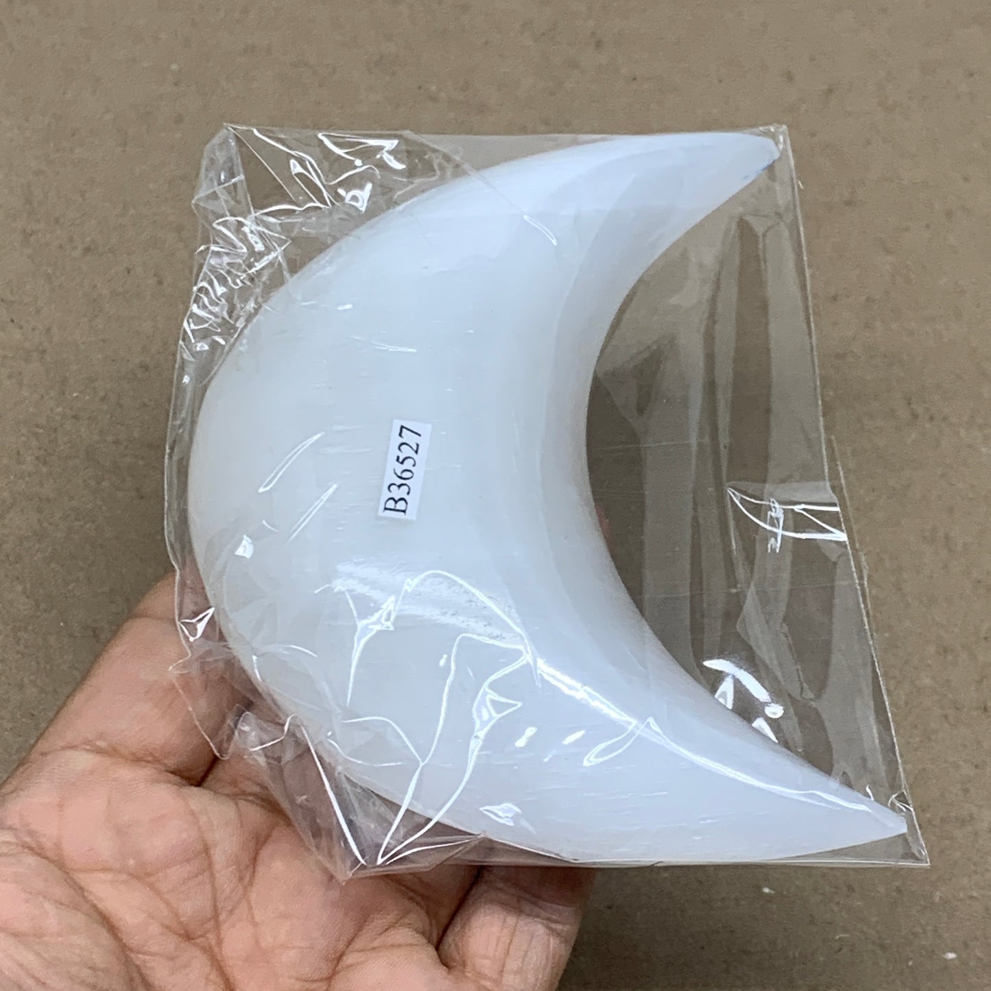 193g, 4.4"x2.1"x0.9", Selenite Crescent Moon Crystal (Satin Spar), B36527