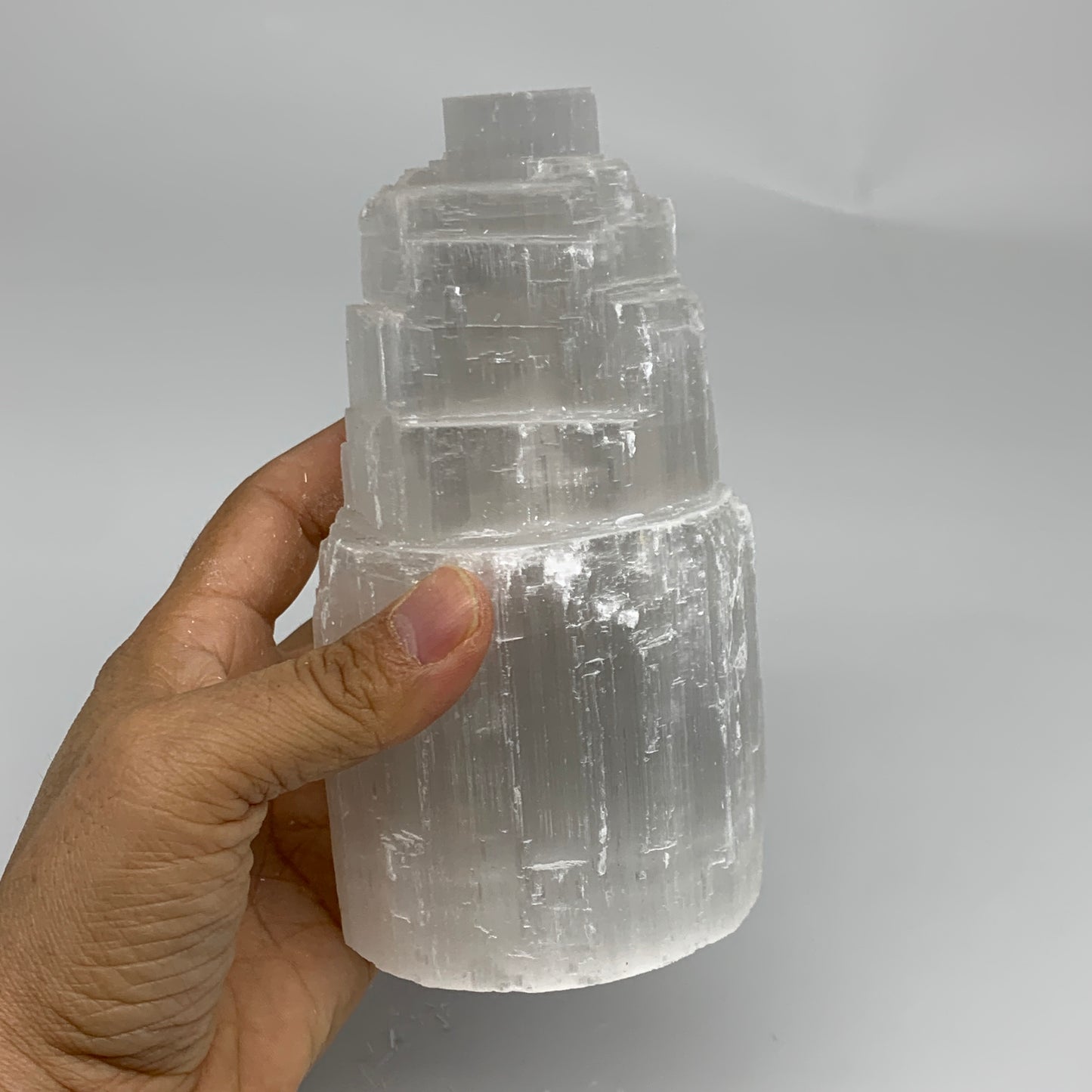 2.1 lbs, 6"x3.1", Raw Rough Selenite (Satin Spar) Lamp Tower, 6ft Chord, B35880