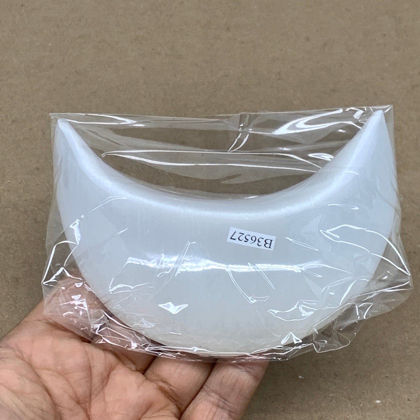 193g, 4.4"x2.1"x0.9", Selenite Crescent Moon Crystal (Satin Spar), B36527