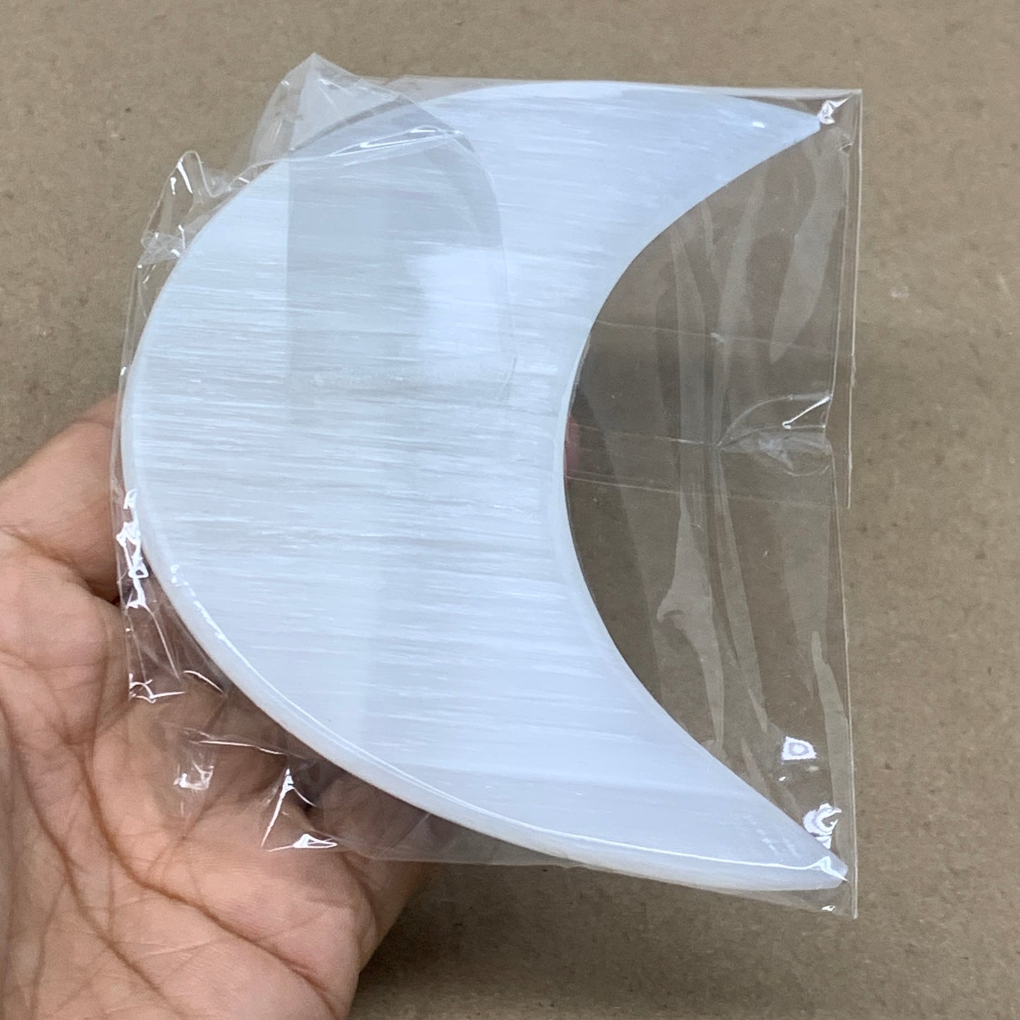 193g, 4.4"x2.1"x0.9", Selenite Crescent Moon Crystal (Satin Spar), B36527