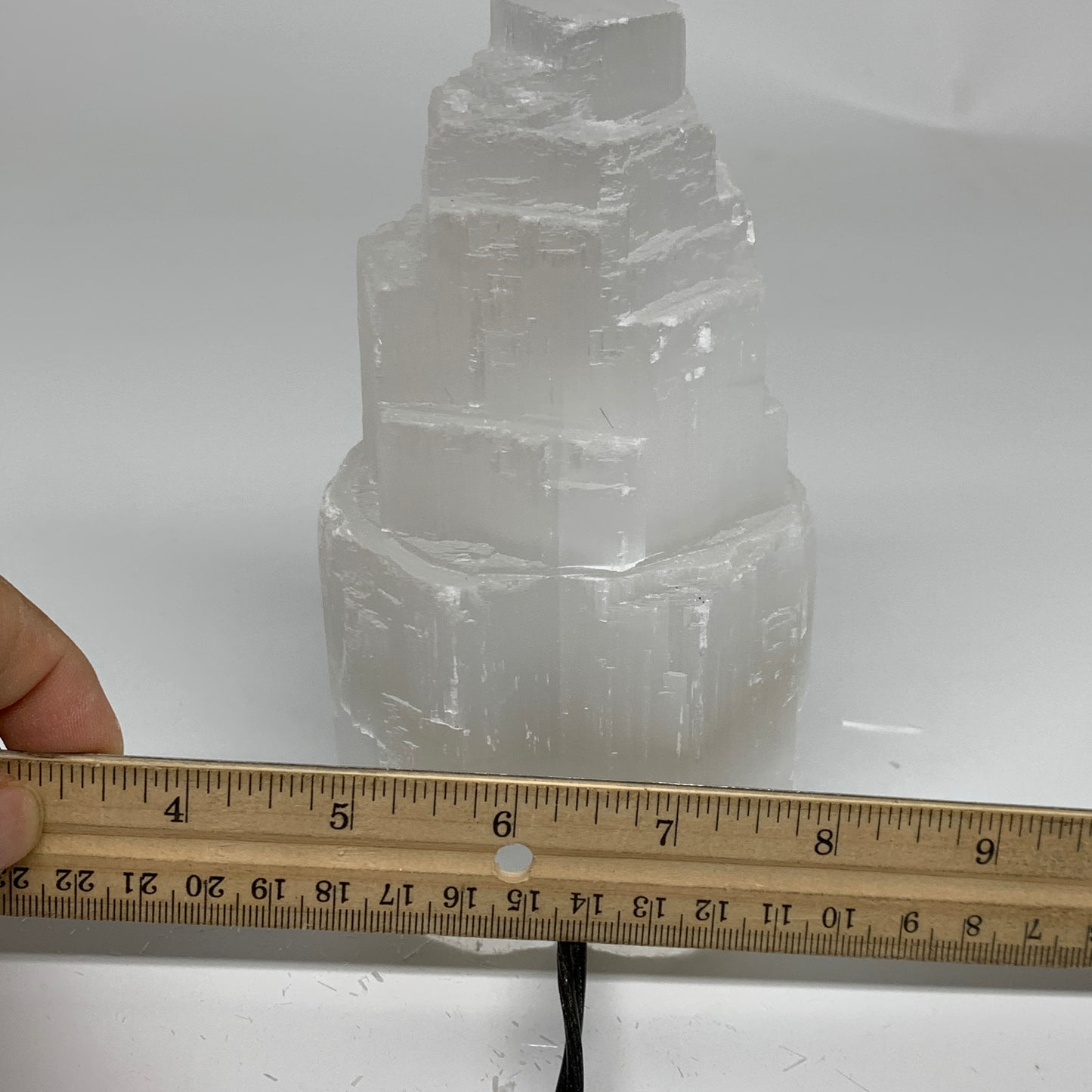 2 lbs, 6"x3", Raw Rough Selenite (Satin Spar) Lamp Tower, 6ft Chord, B35881