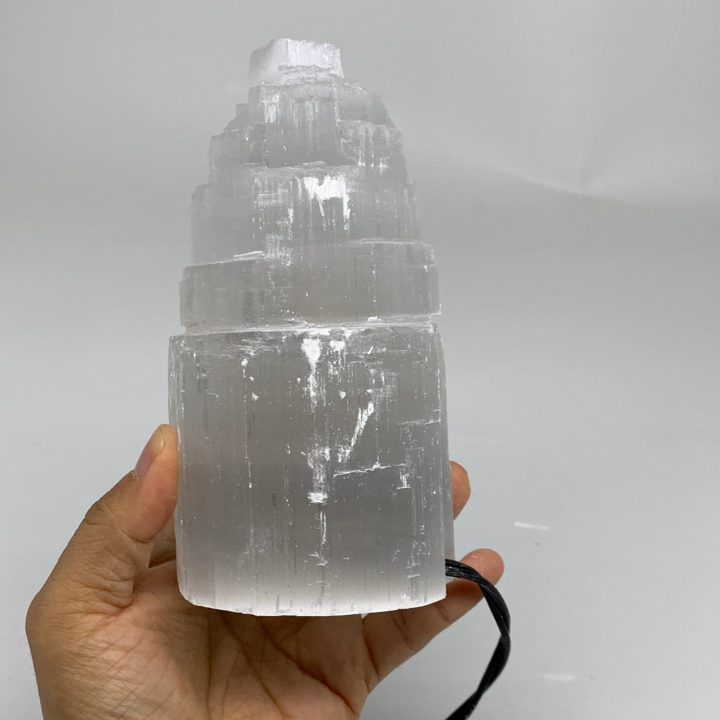 2 lbs, 6"x3", Raw Rough Selenite (Satin Spar) Lamp Tower, 6ft Chord, B35881