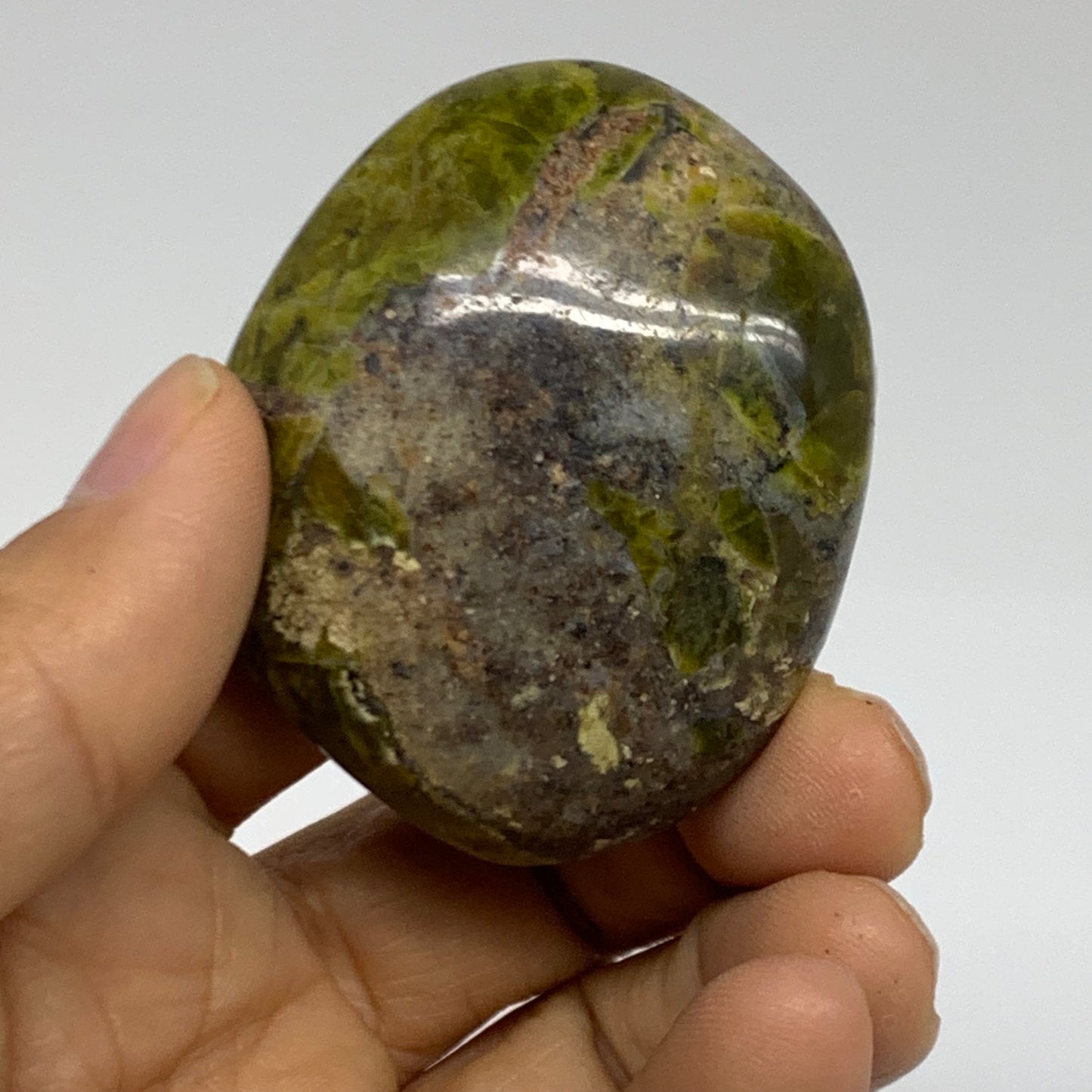 209.9g, 2"-2.1", 3pcs, Green Opal Crystal PalmStone Polished Reiki, B38324