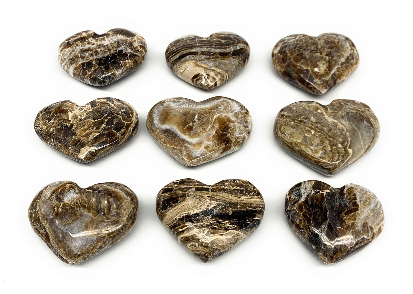 703g 1.5 lbs) ,9 pcs, 1.8"- 2.1", Gray Onxy Hearts from Morocco, B27248