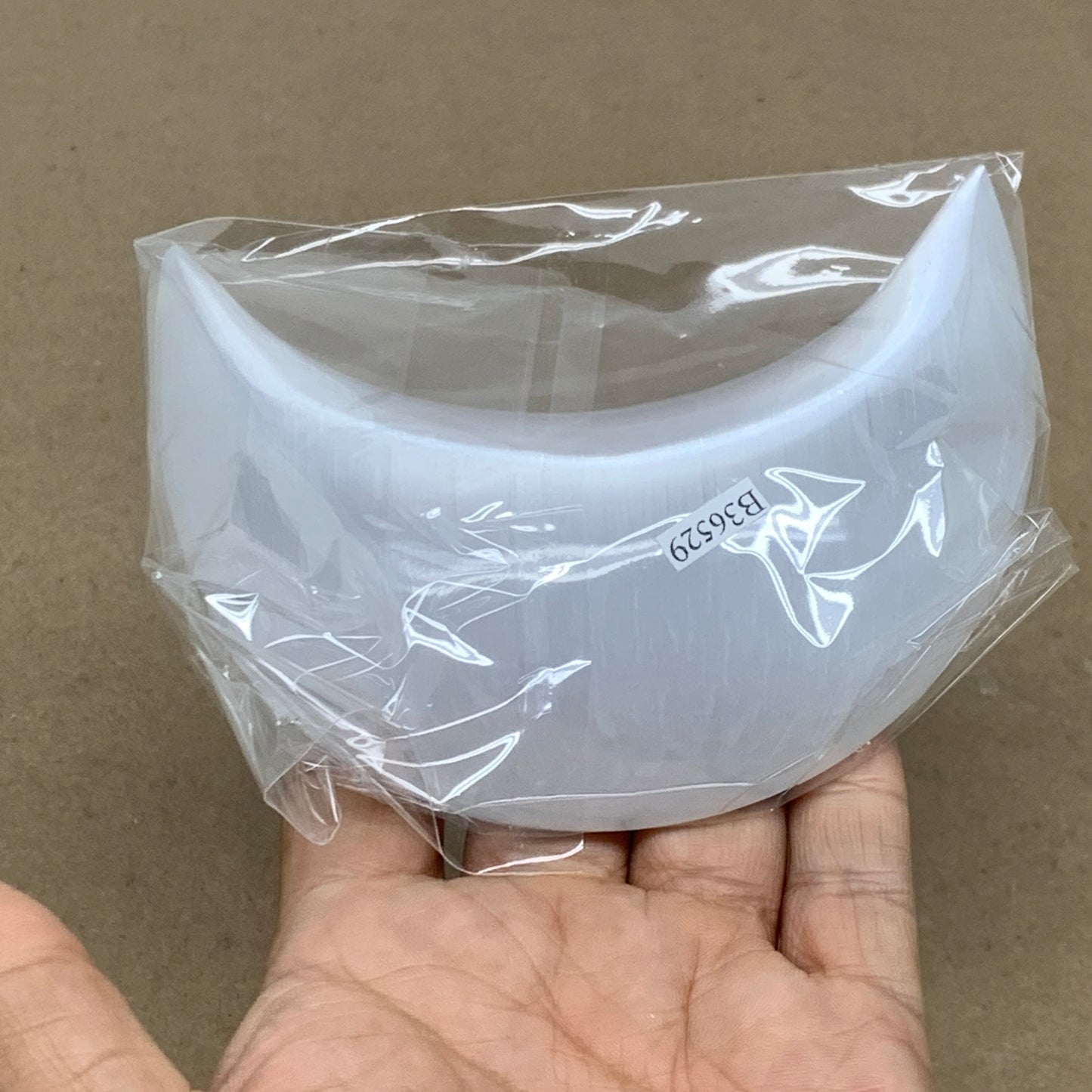 237g, 4.5"x2.2"x1", Selenite Crescent Moon Crystal (Satin Spar), B36529