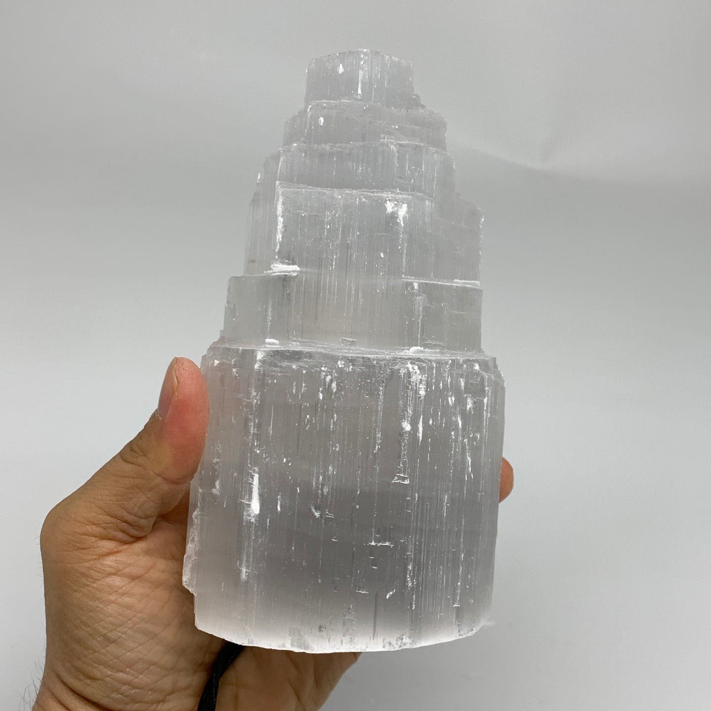 2 lbs, 6"x3", Raw Rough Selenite (Satin Spar) Lamp Tower, 6ft Chord, B35881