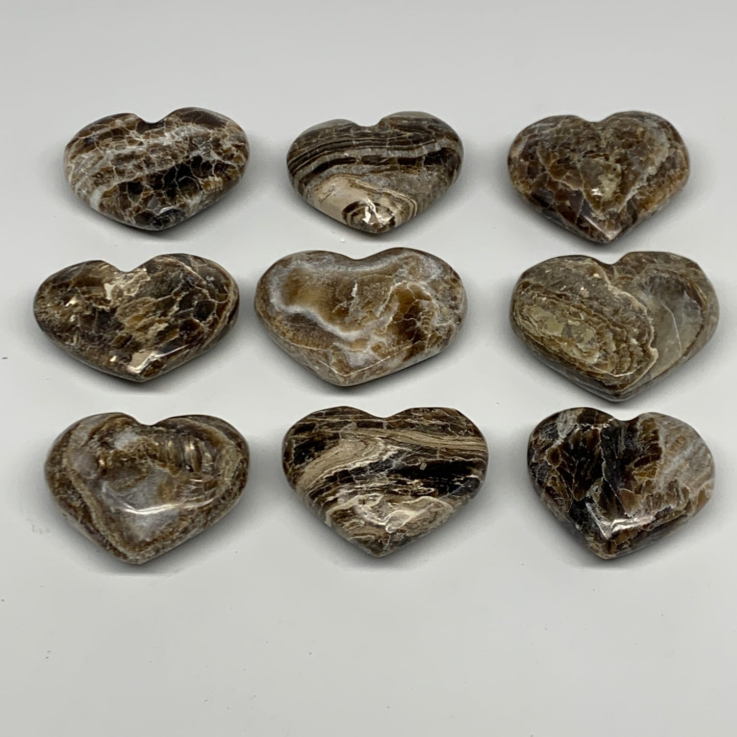 703g 1.5 lbs) ,9 pcs, 1.8"- 2.1", Gray Onxy Hearts from Morocco, B27248