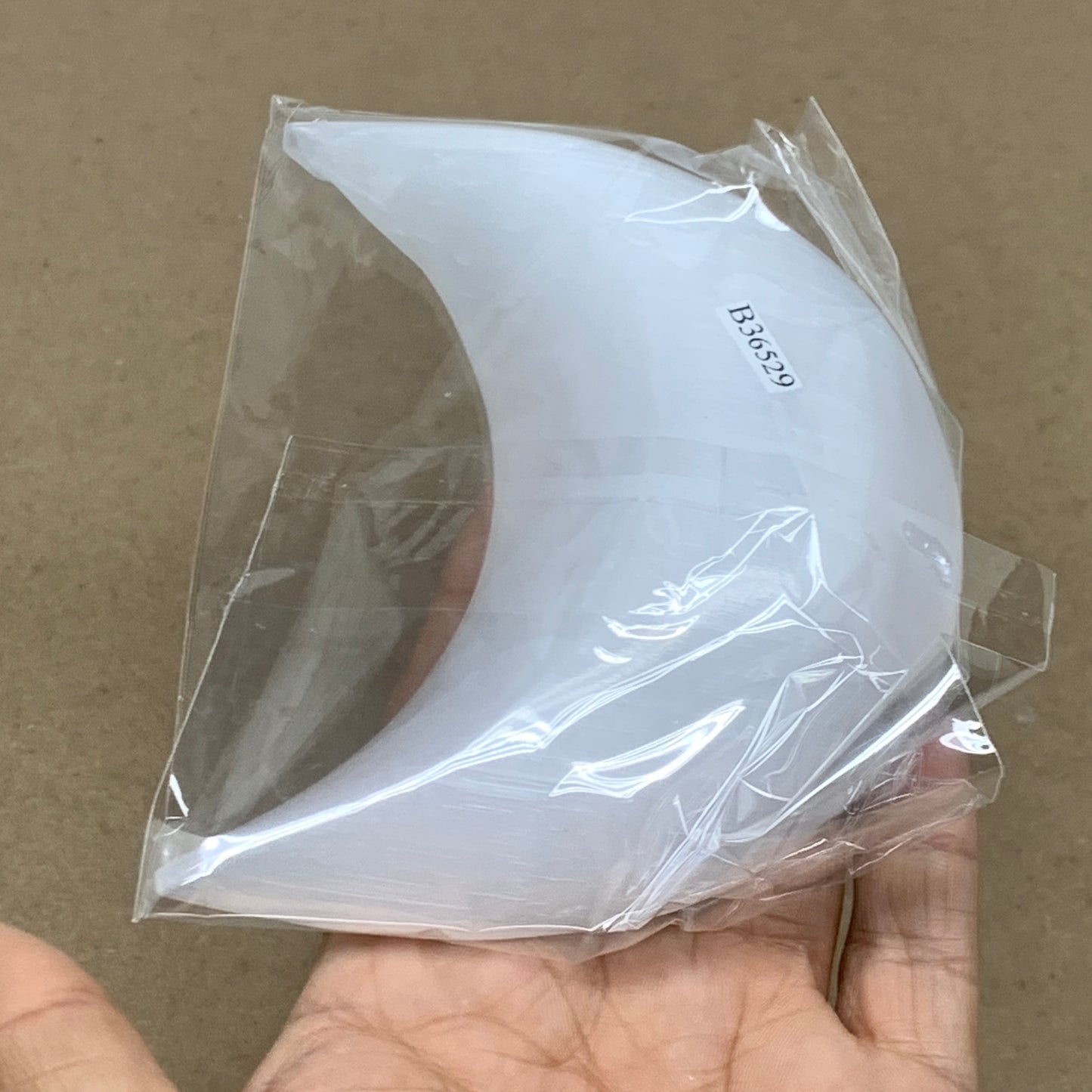 237g, 4.5"x2.2"x1", Selenite Crescent Moon Crystal (Satin Spar), B36529