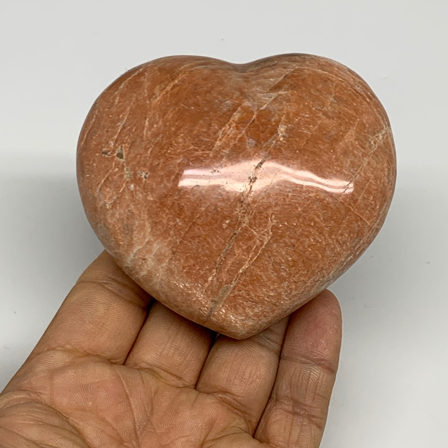 0.58 lbs, 2.9"x3.1"x1.3", Pink Peach Moonstone Heart Crystal Polished, B30998