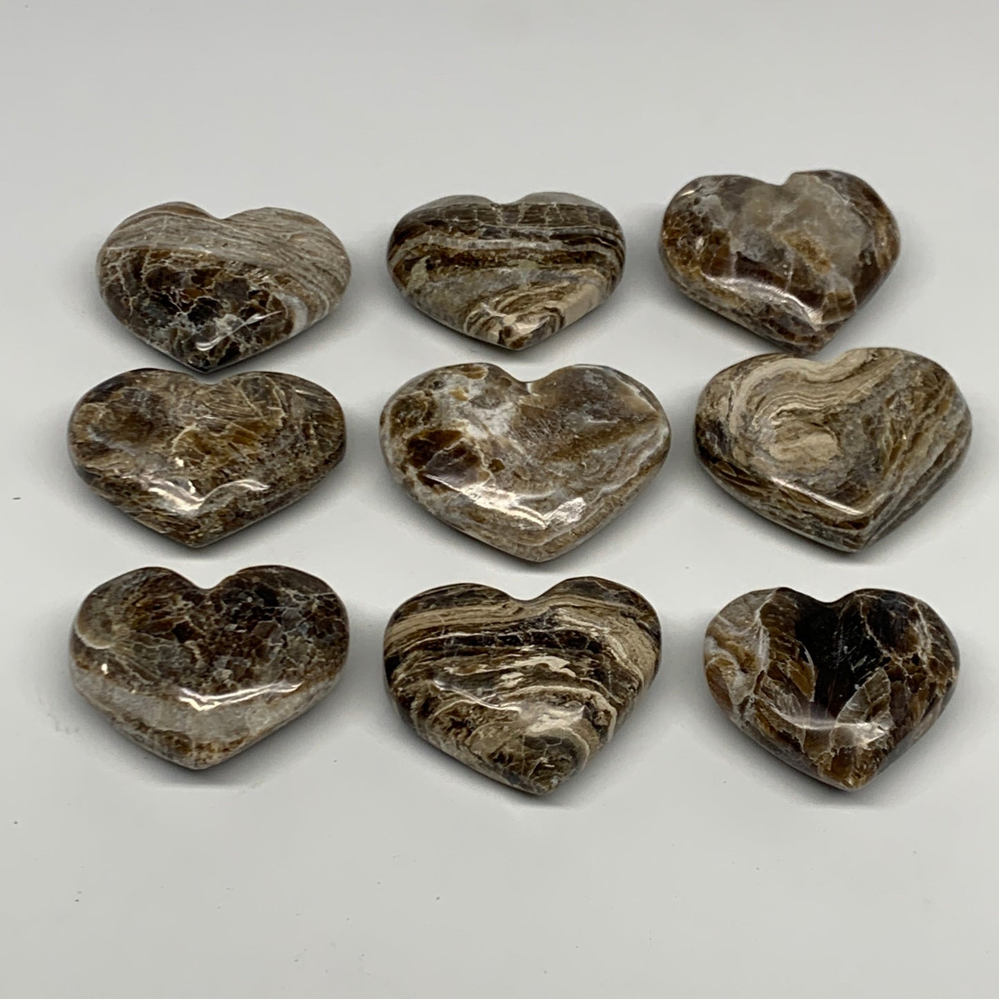 703g 1.5 lbs) ,9 pcs, 1.8"- 2.1", Gray Onxy Hearts from Morocco, B27248
