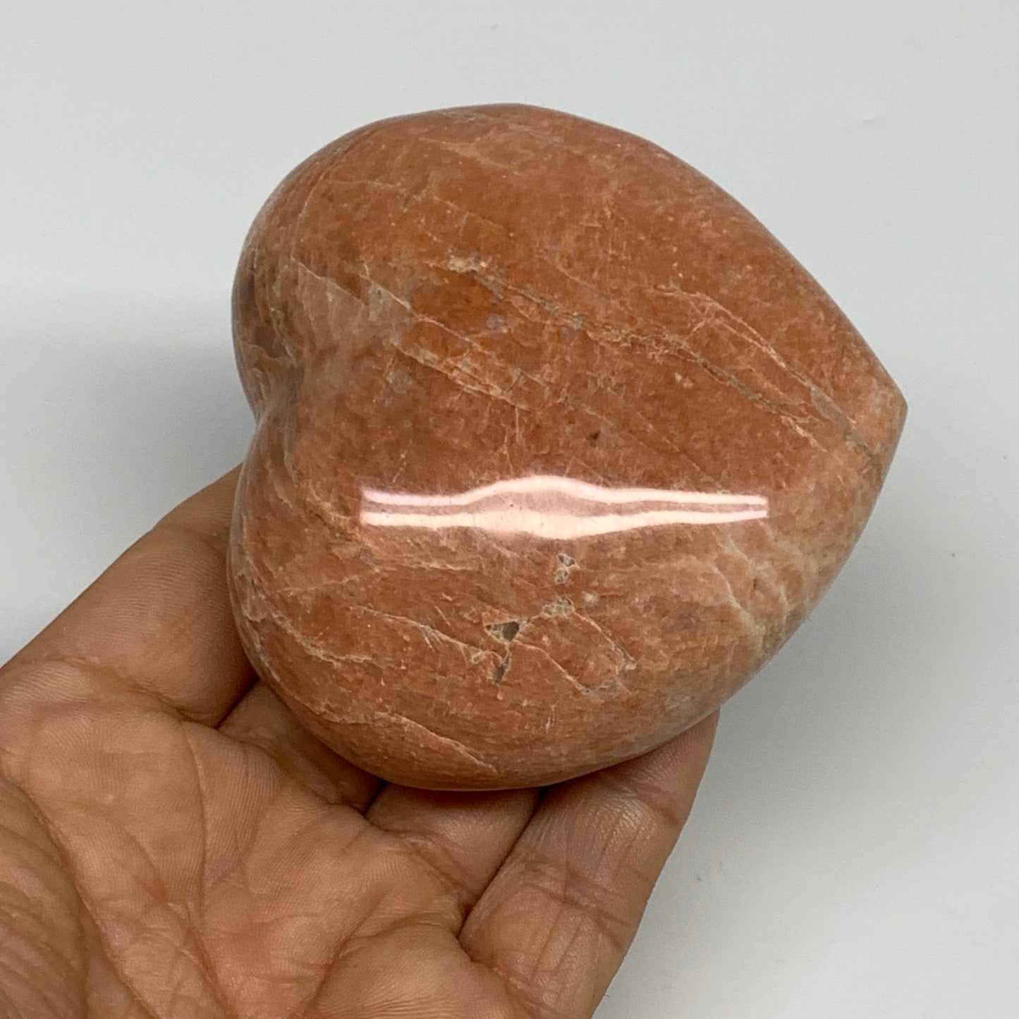 0.58 lbs, 2.9"x3.1"x1.3", Pink Peach Moonstone Heart Crystal Polished, B30998