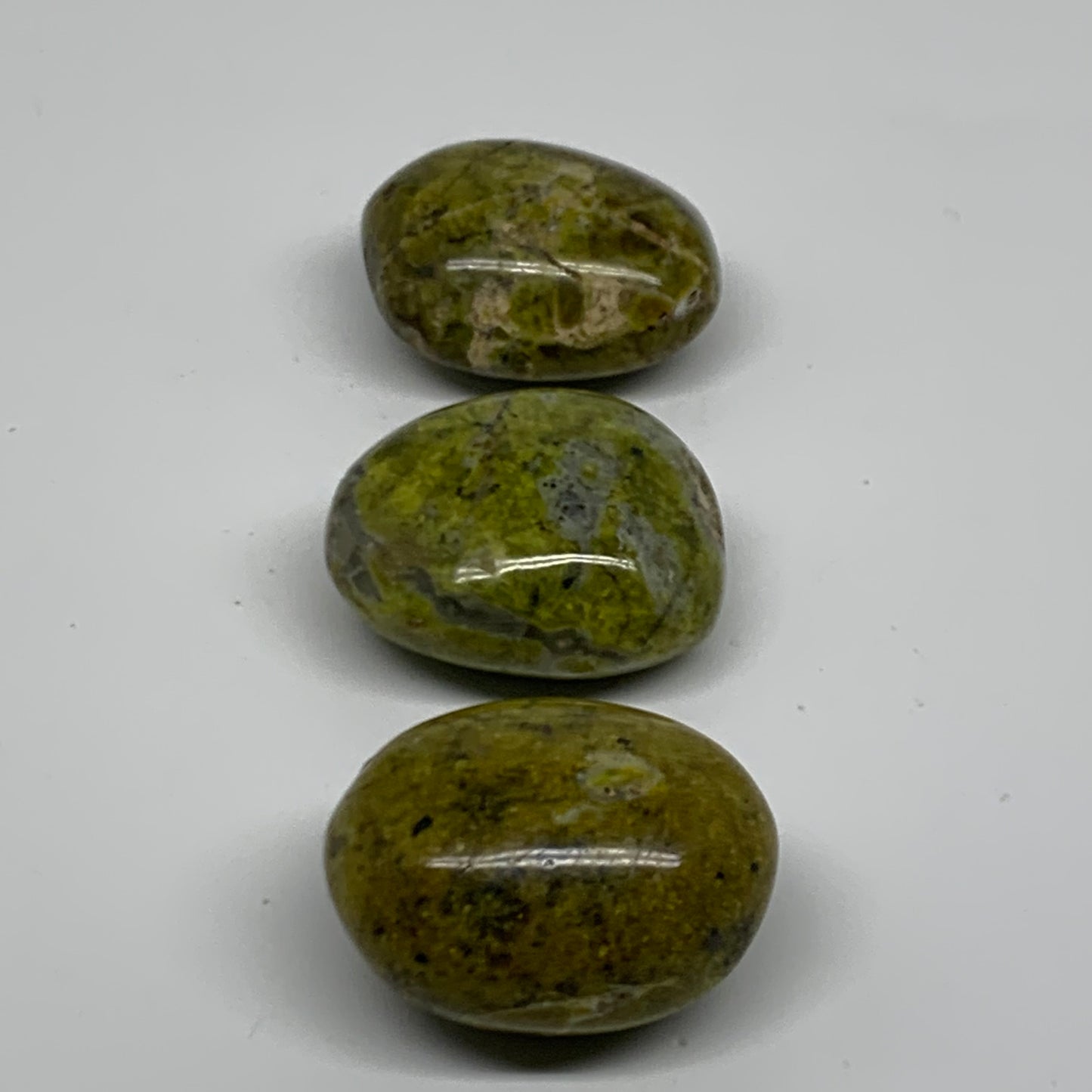 209.9g, 2"-2.1", 3pcs, Green Opal Crystal PalmStone Polished Reiki, B38324