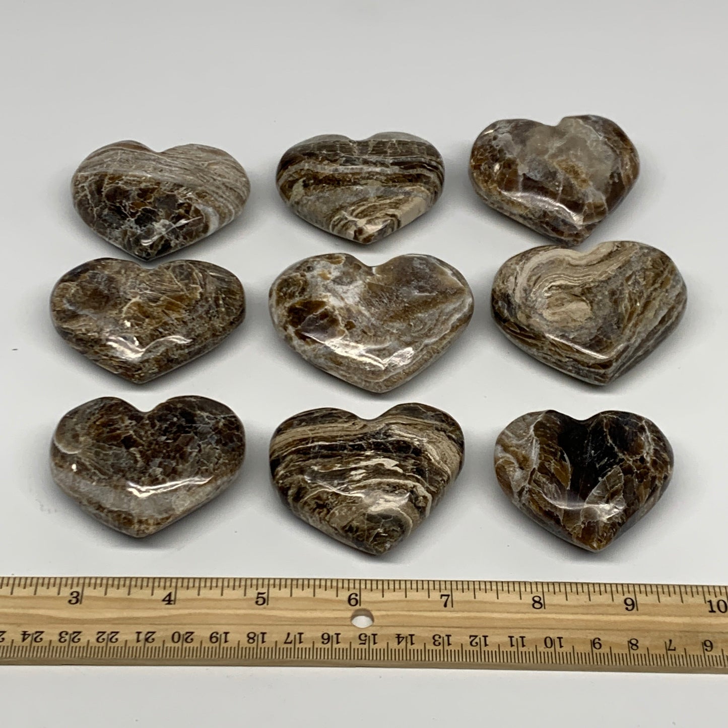 703g 1.5 lbs) ,9 pcs, 1.8"- 2.1", Gray Onxy Hearts from Morocco, B27248