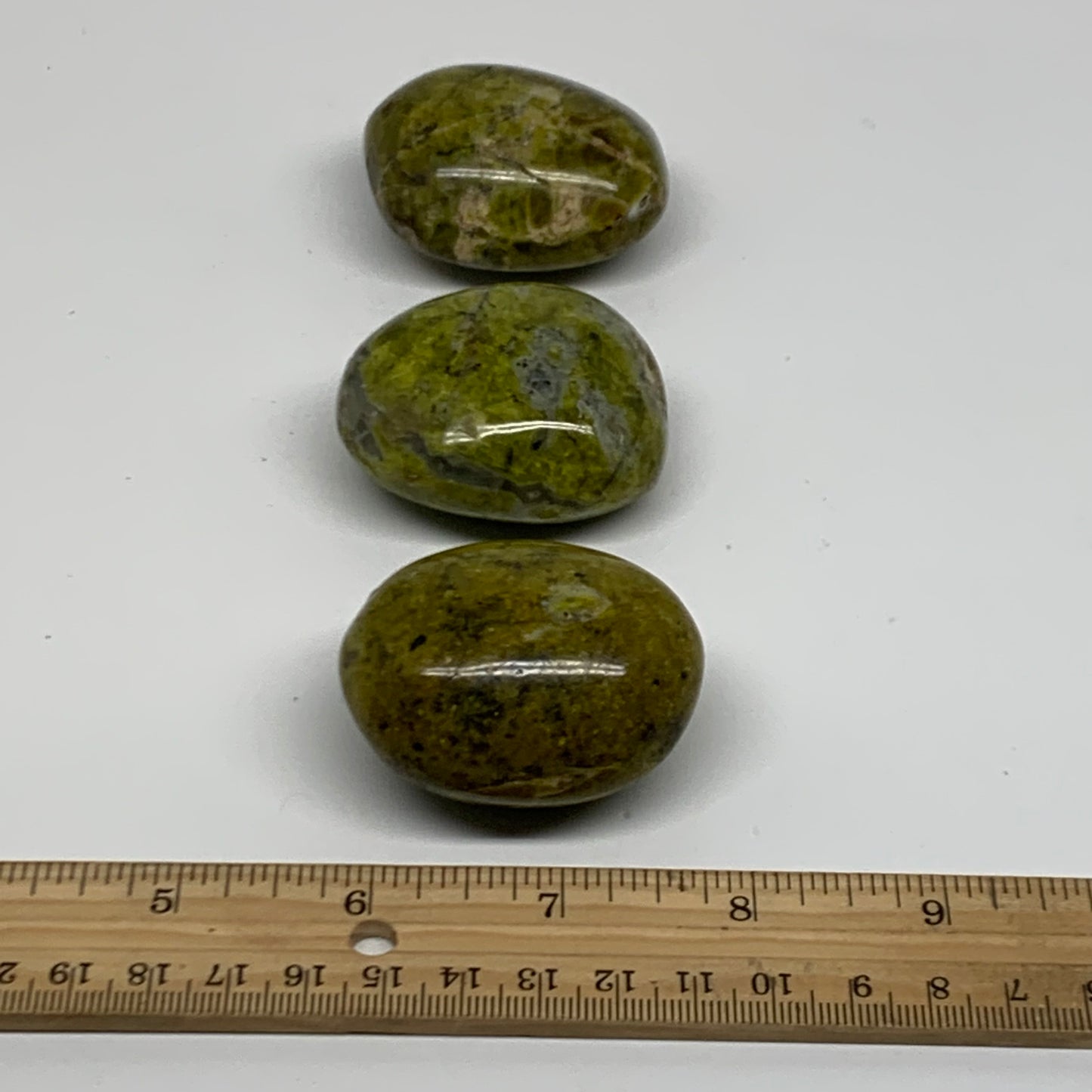 209.9g, 2"-2.1", 3pcs, Green Opal Crystal PalmStone Polished Reiki, B38324